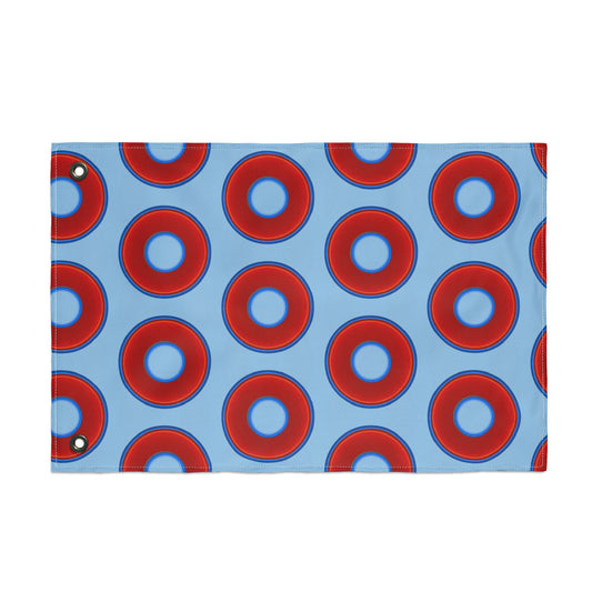 Lumpy Flagpole Sitters - Donut Flags [12" x 18"] - red vivid donut print w/sky blue background