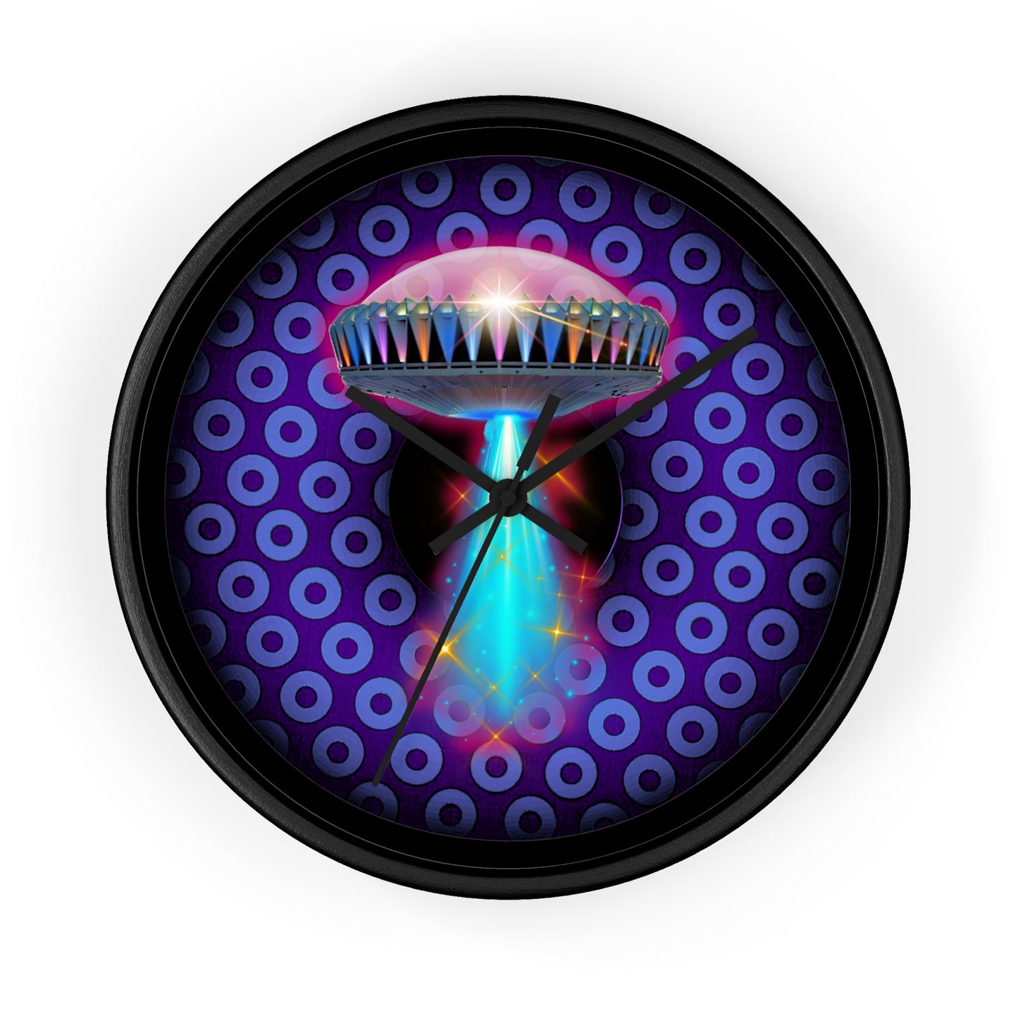Lumpy Wall Clock - "They Serve Donuts on the Mothership now" - variant 4 - paradoxical purple/light blue donut w/black background