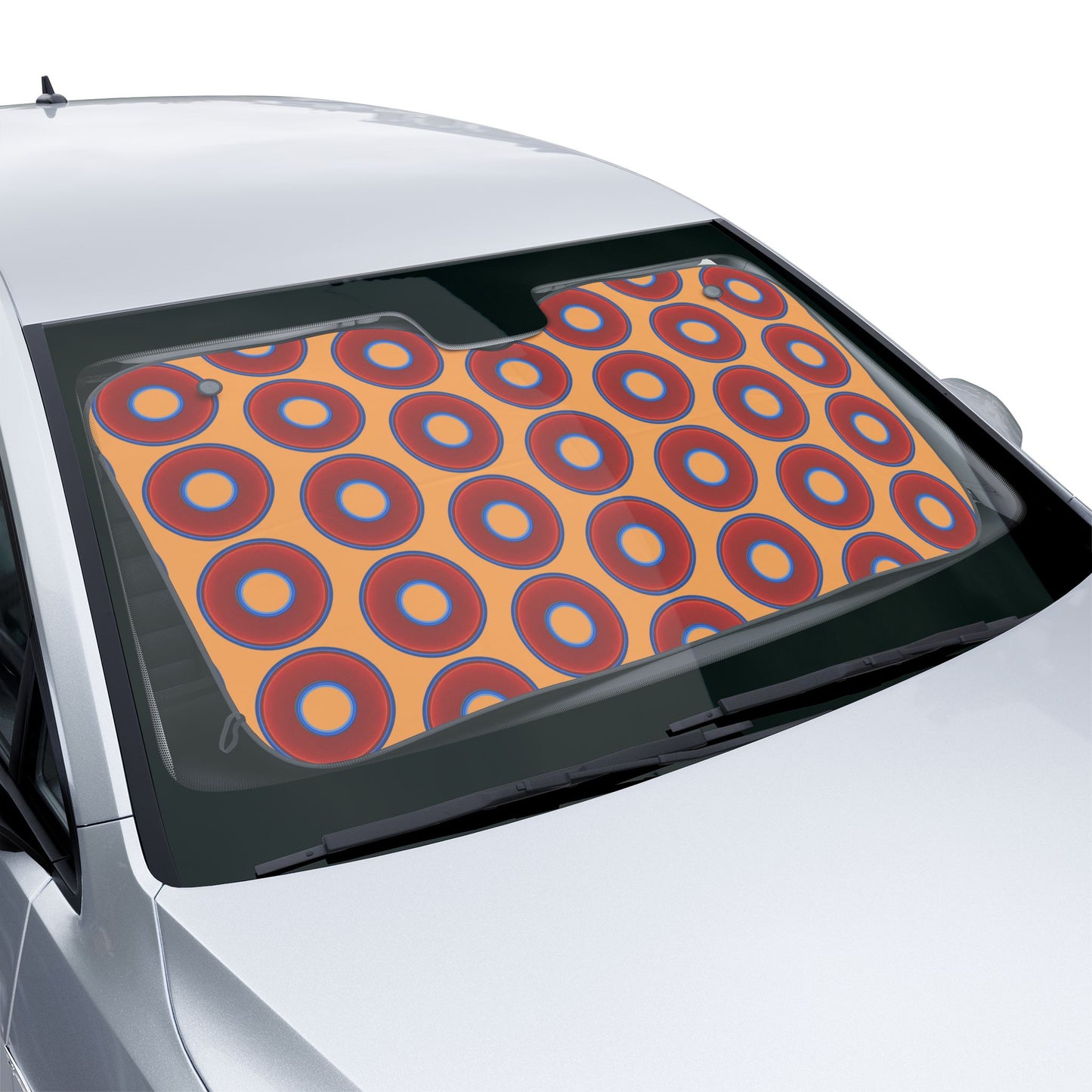 Automotive Donut Sun Shade - red vivid donuts w/creamsicle orange background