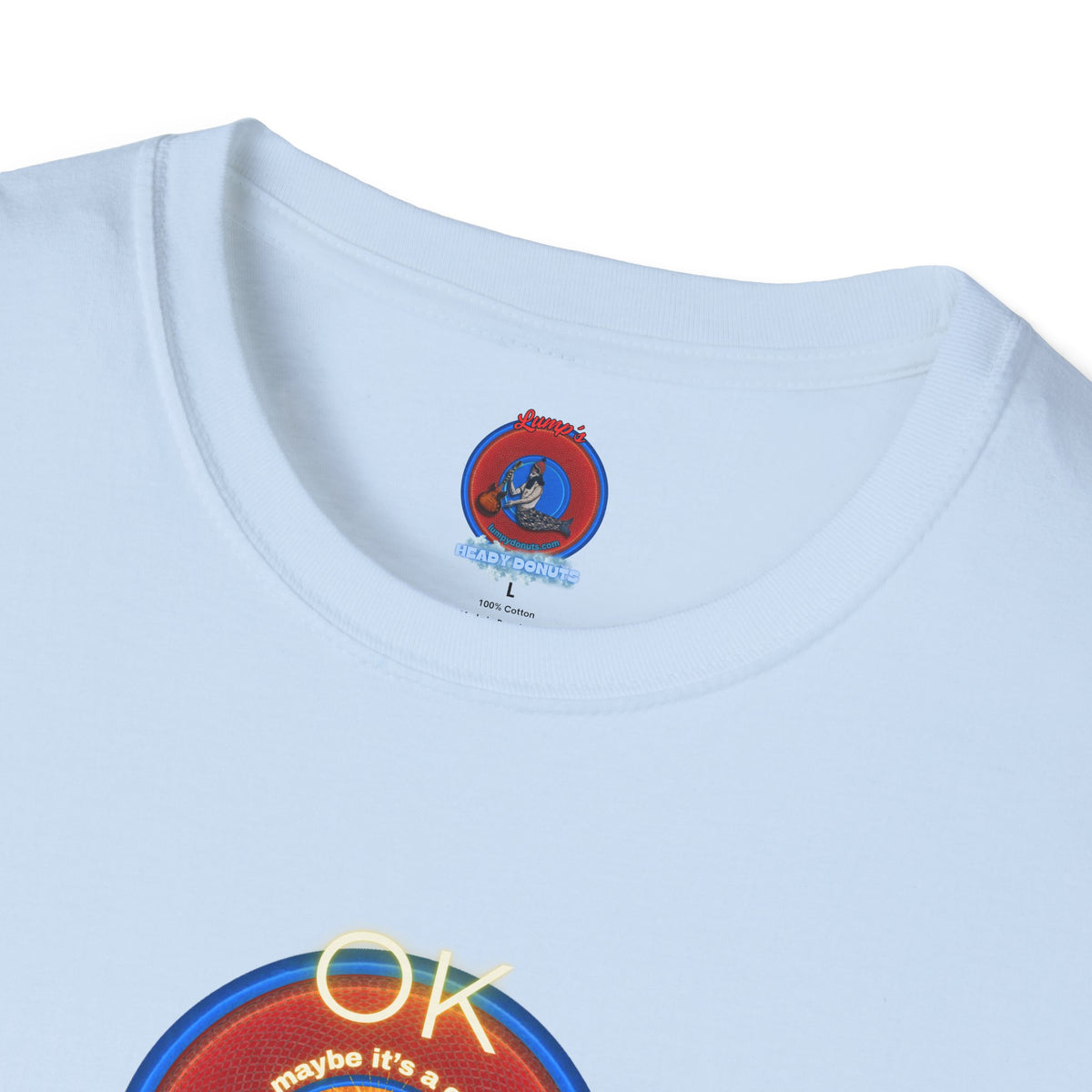 Classic Donut Tee - Unisex Soft-Style - "Donuts: Conjurers of Awesome" - series 1.0  - variant 3 - w/"okay" - red donut