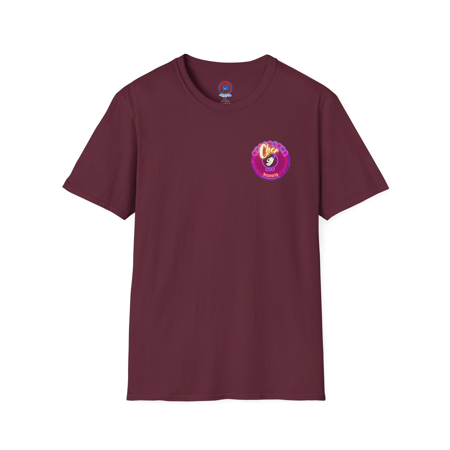 Classic Donut Tee - Unisex Soft-Style - "Cher-ing is Caring" - series 1.0  - variant 2 - magenta donut - [*charitable donut]