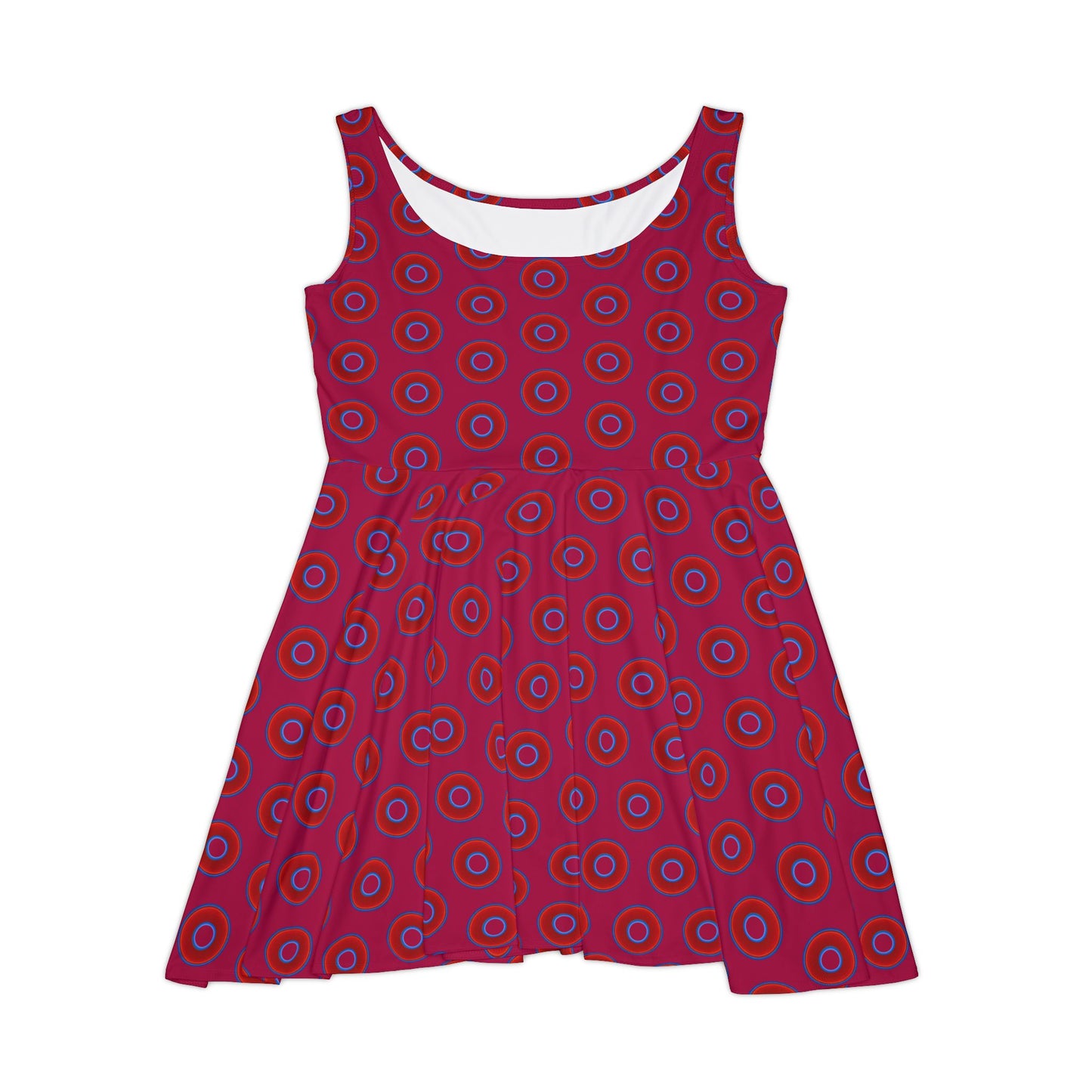 Women's Skater Donut Dress - vivid red donut print w/dark magenta background