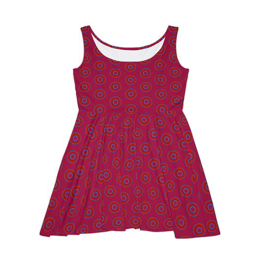 Women's Skater Donut Dress - vivid red donut print w/dark magenta background