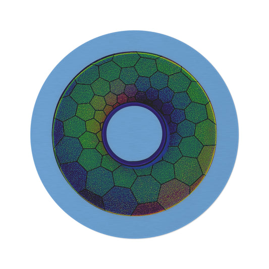 Round Room - 5 ft x 5 ft Lumpy Donut Rug - "Plain Hexadonut" - green hexadonut w/light blue background - variant 3