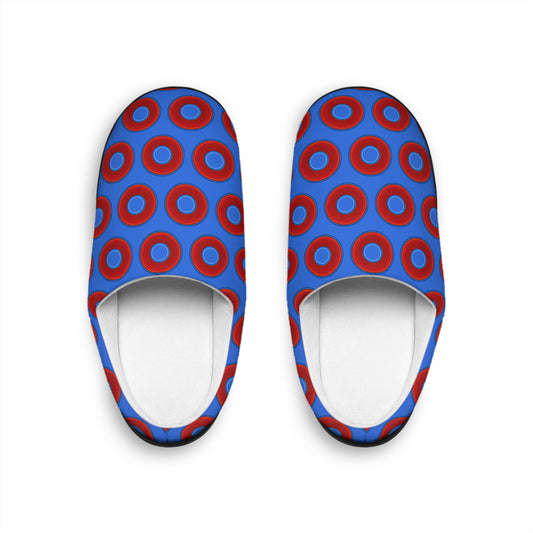 Women's Lumpy Slippers - red vivid donut print w/medium royal blue background