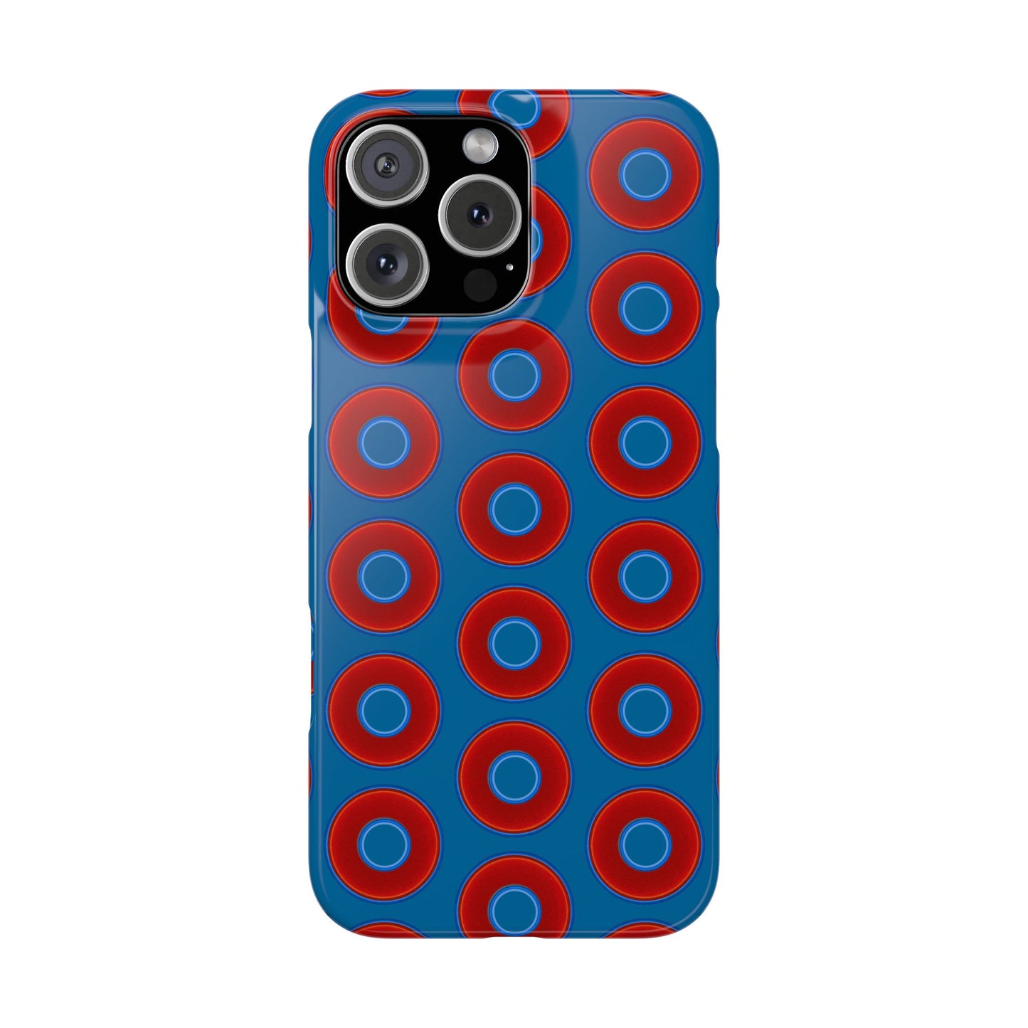 Lumpy Donut Snap Case - red vivid donut print w/wavy navy blue background
