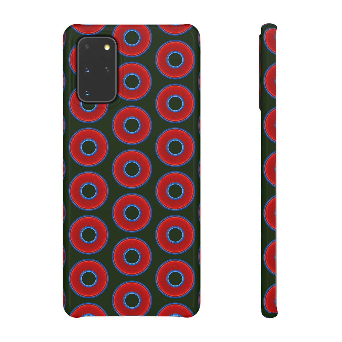Lumpy Donut Snap Case - red vivid donut print w/deep forest green background