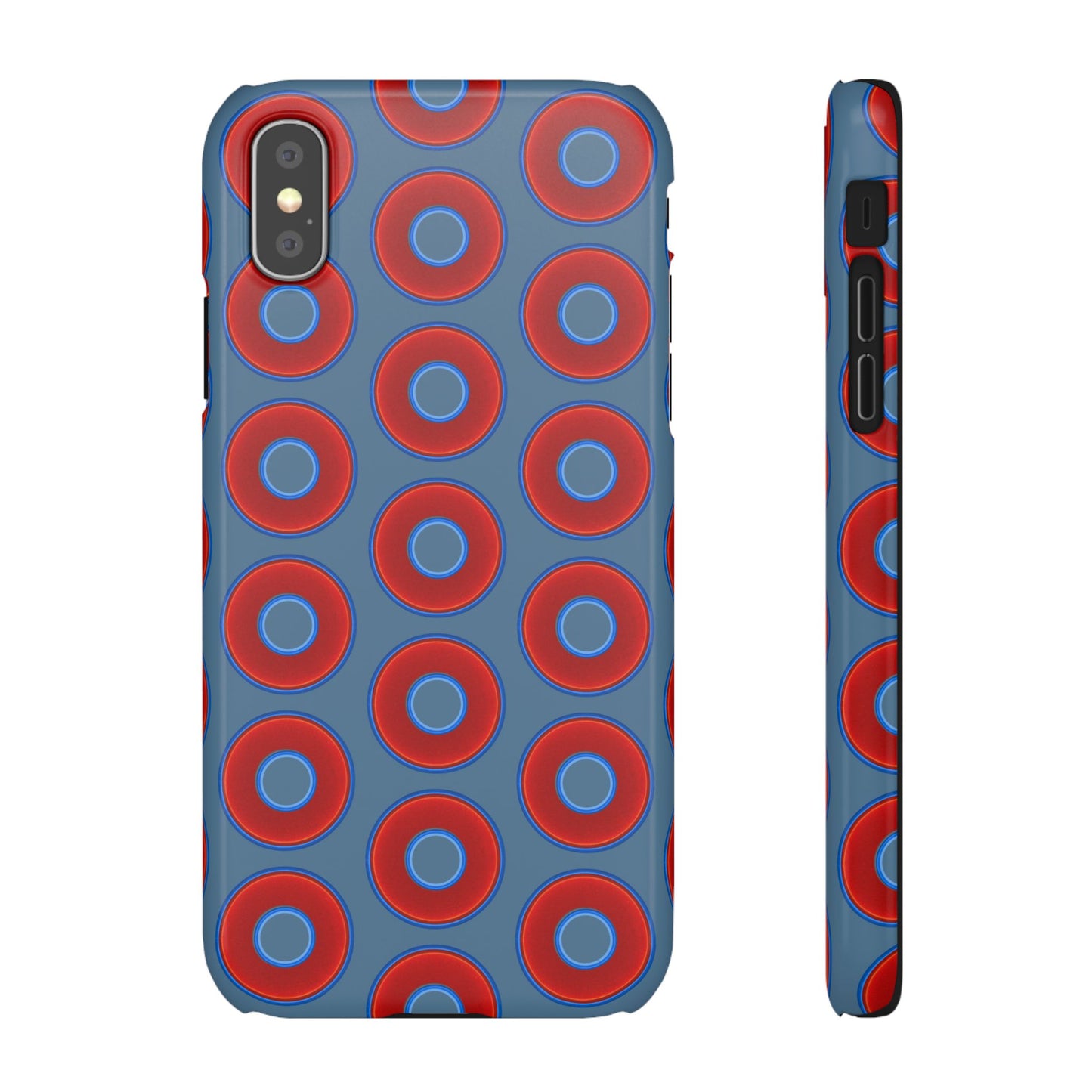 Lumpy Donut Snap Case - red vivid donut print w/steel blue background