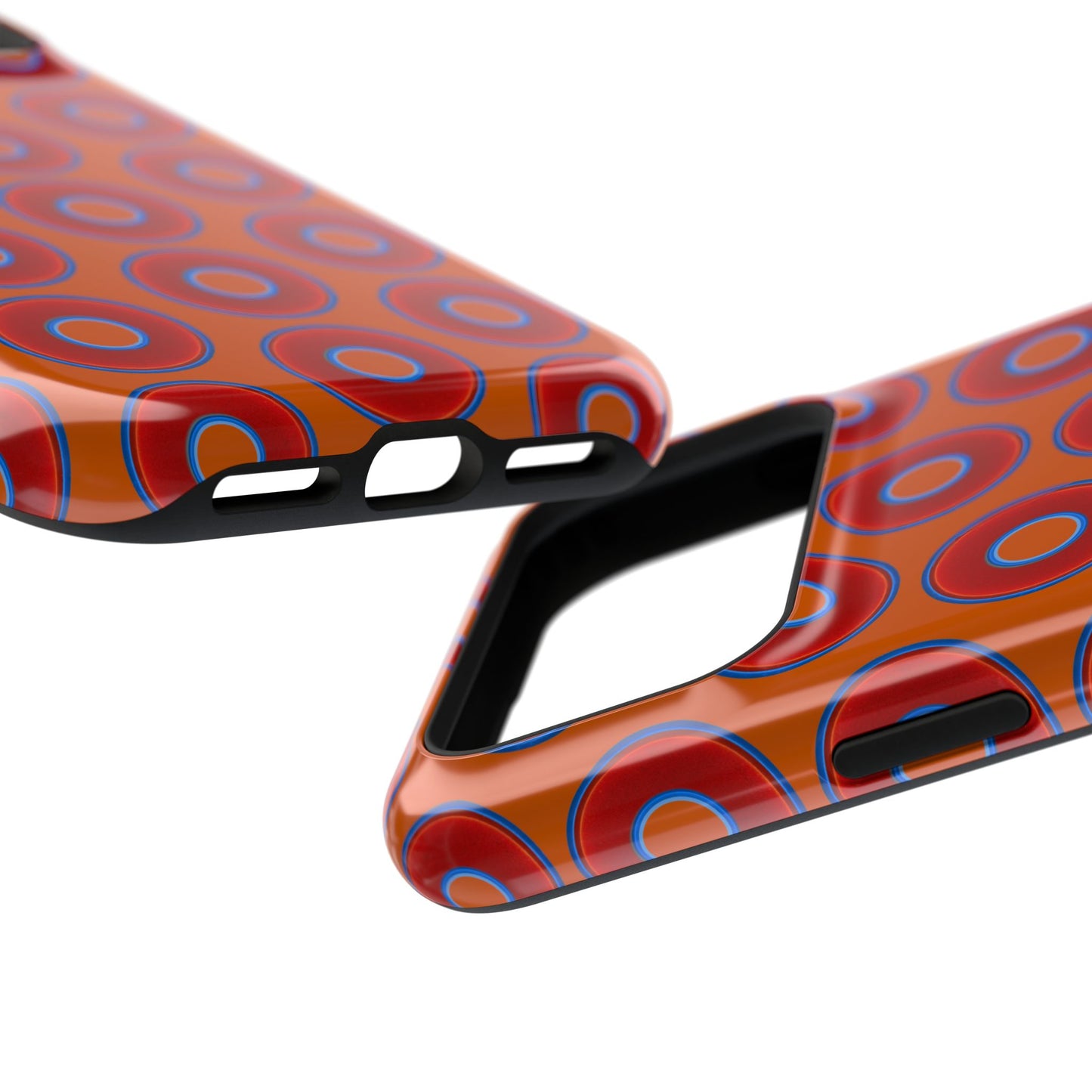 Impact-Resistant Lumpy Donut Case - red vivid donut print w/dark orange background