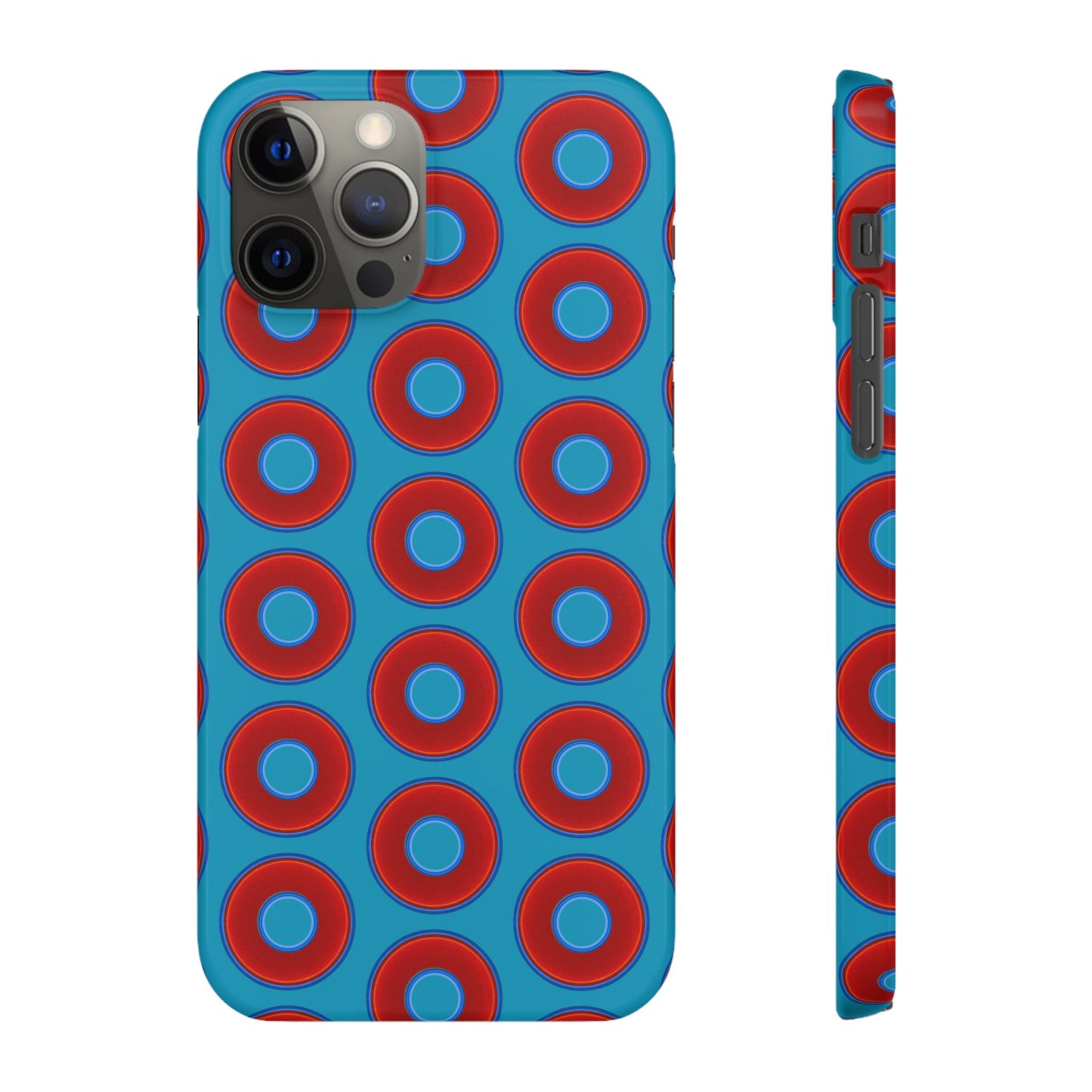 Lumpy Donut Snap Case - red vivid donut print w/aquamarine blue background
