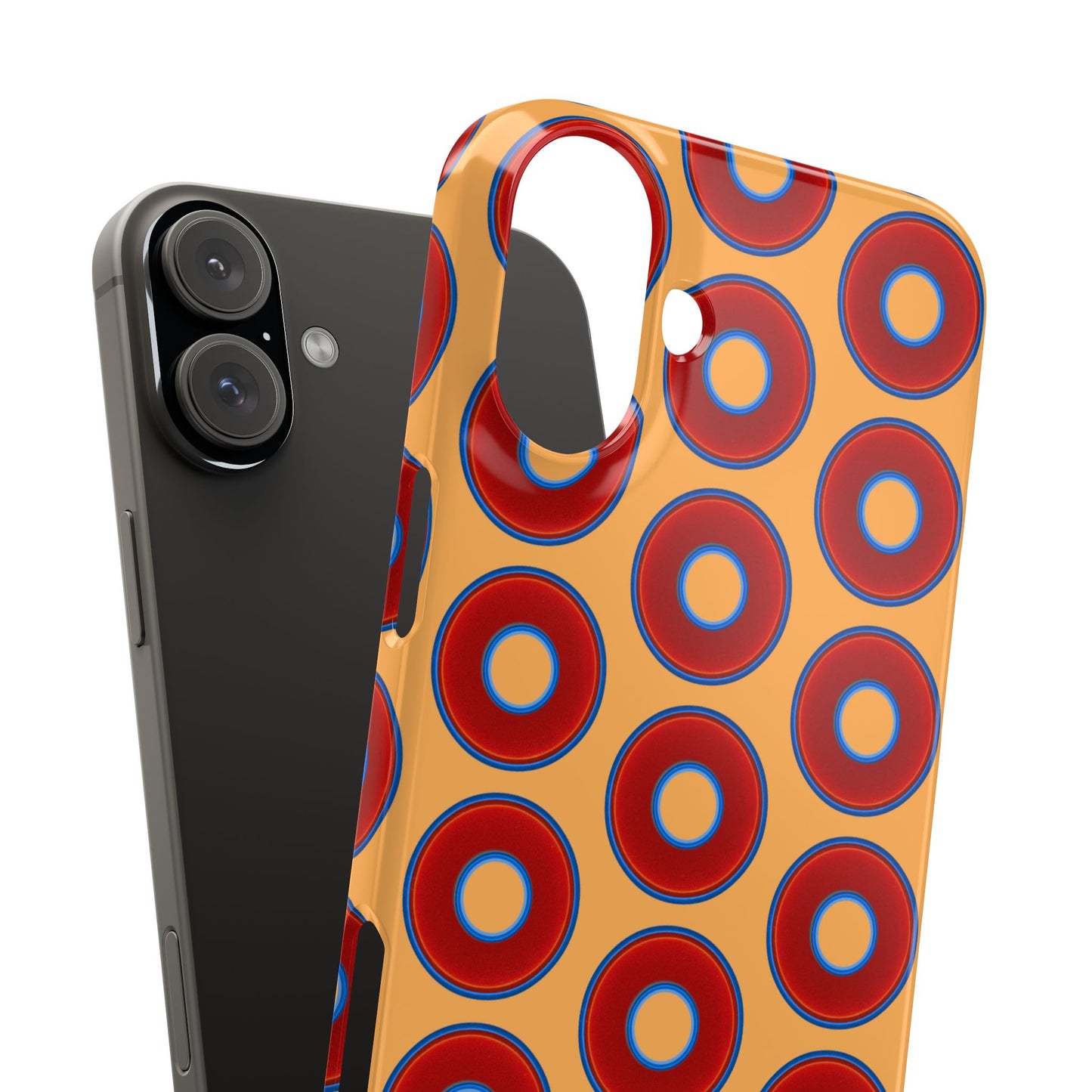 Lumpy Donut Snap Case - red vivid donut print w/creamcicle orange background