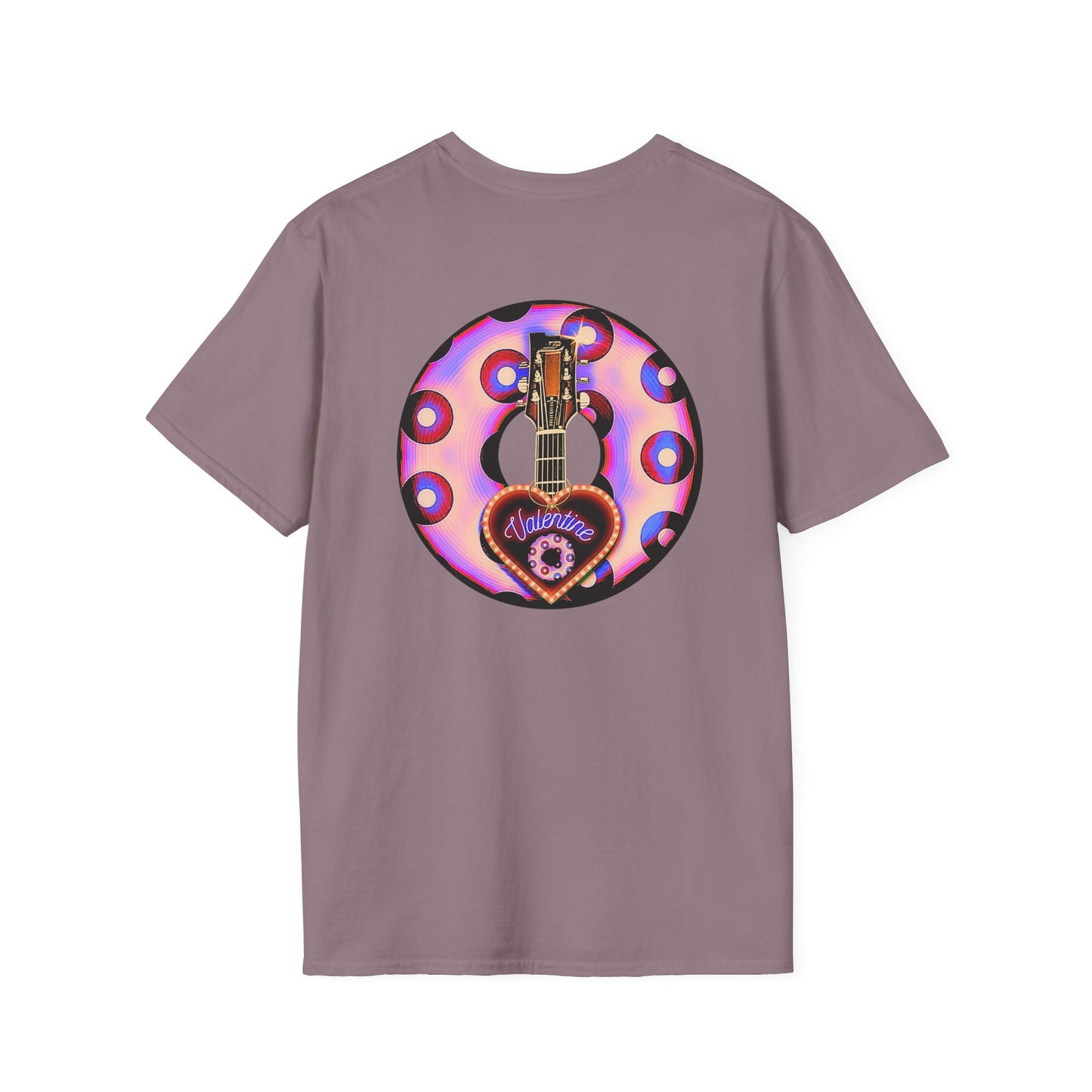 Classic Donut Tee - Unisex Soft-Style - "Would You Be My Donut?" - paradoxical faded purple/red donut - variant 3