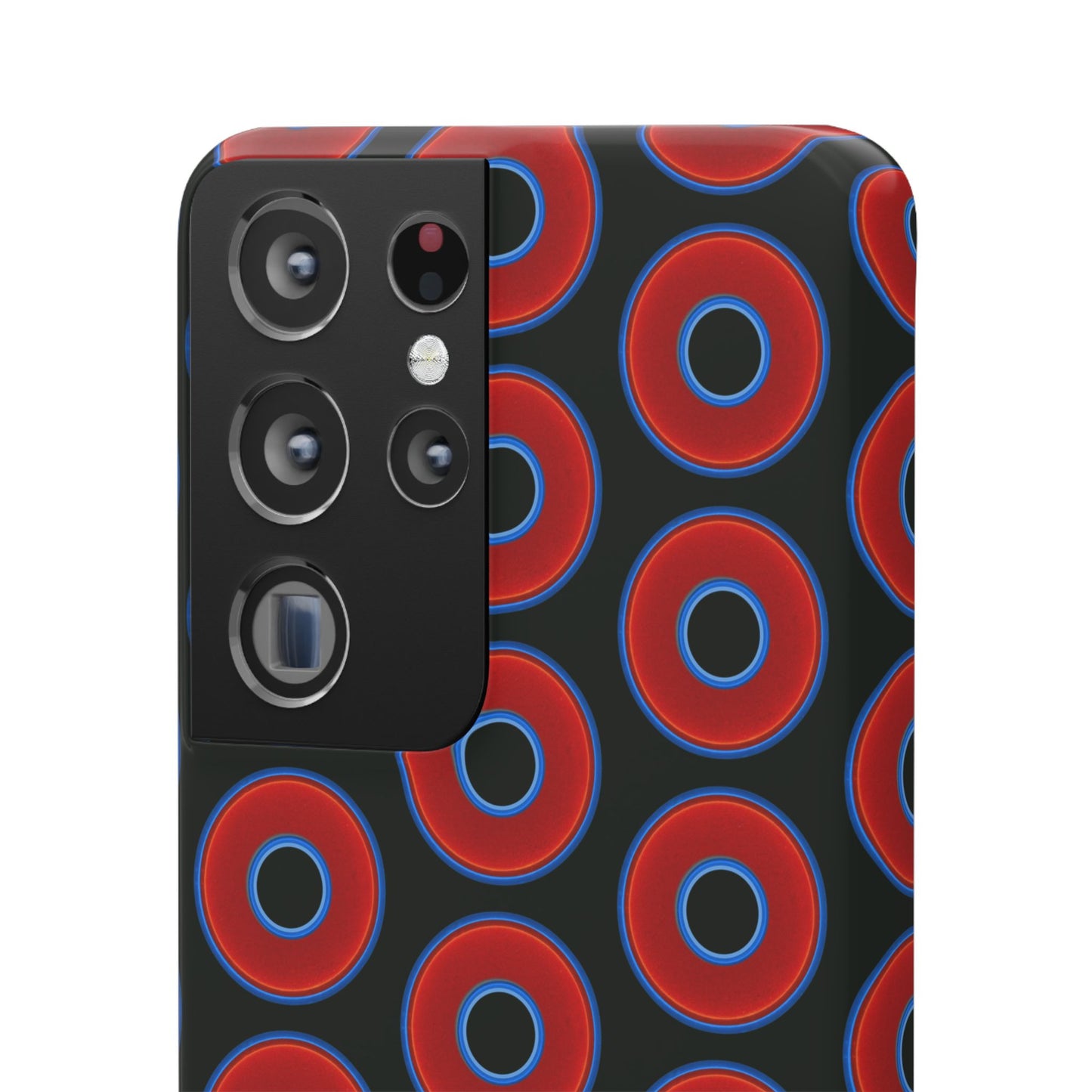Lumpy Donut Snap Case - red vivid donut print w/midnight moss green background