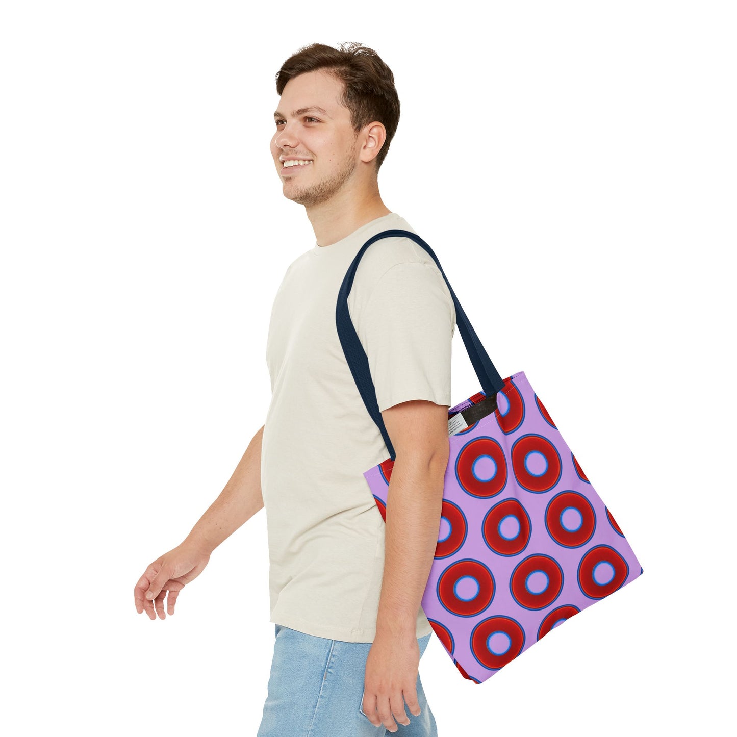 Lumpy Beach/Tote Bag - red vivid donuts w/wisteria purple background