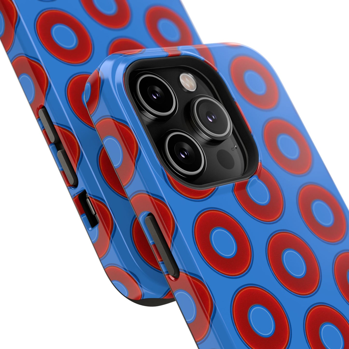 Impact-Resistant Lumpy Donut Case - red vivid donut print w/light royal blue background