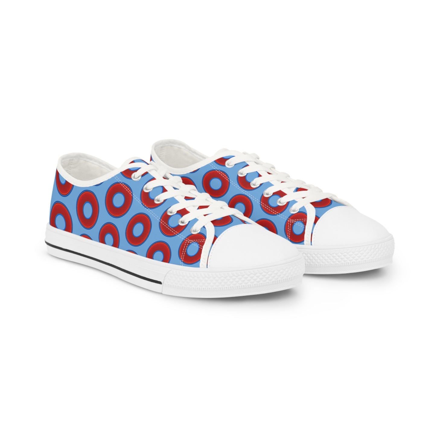 Men's - Low Top Chuck Taylors - large vivid red donut print w/light blue background
