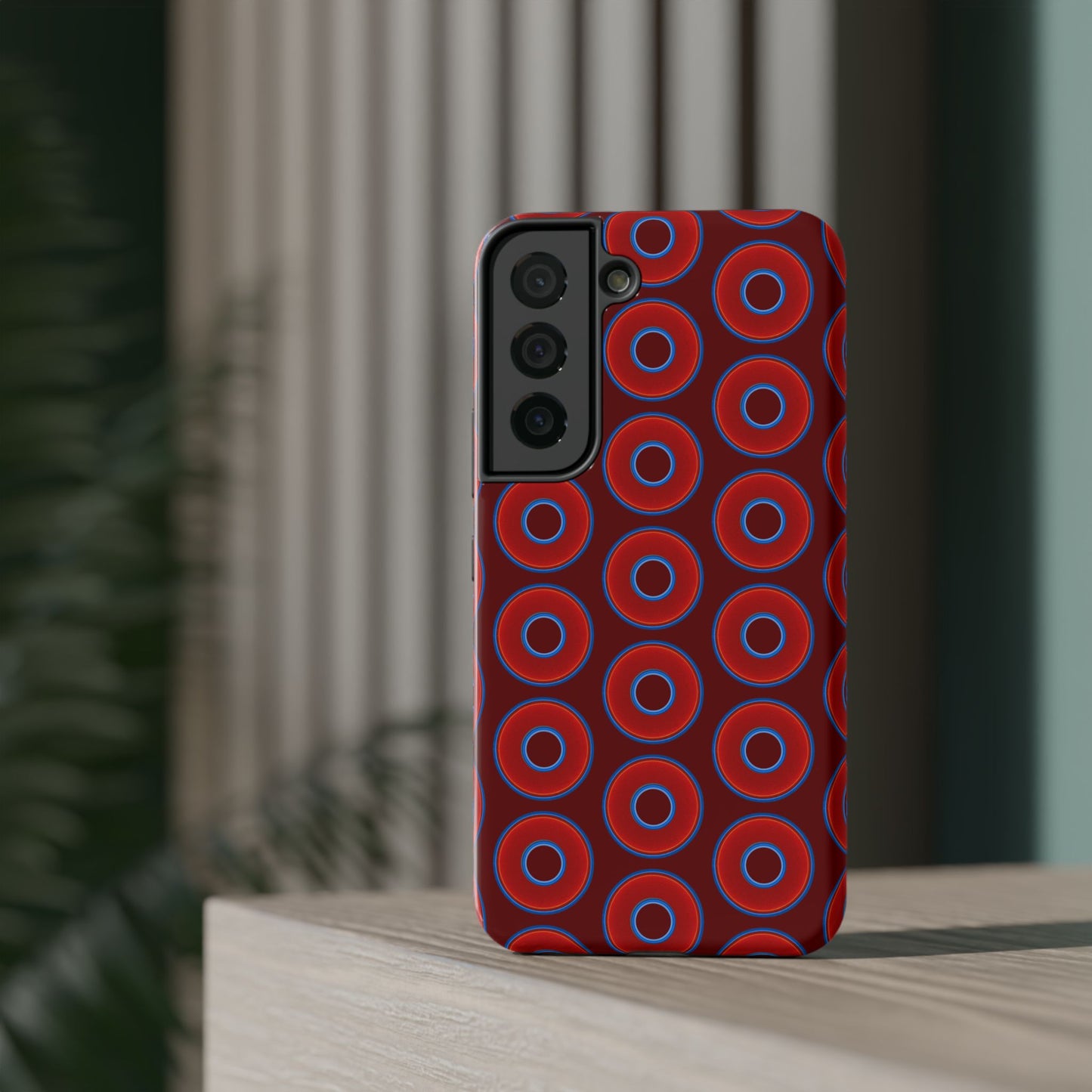 Impact-Resistant Lumpy Donut Case - red vivid donut print w/dark red background