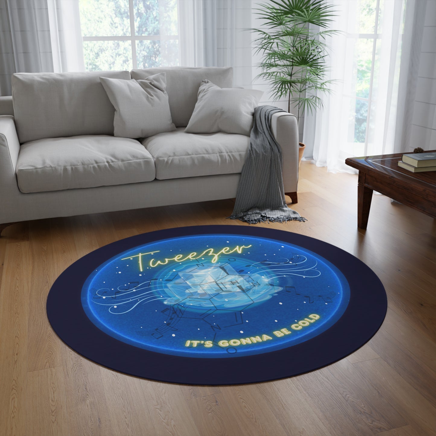 Round Room - 5 ft x 5 ft Lumpy Donut Rug - "The Donut Rug Reprised" - vivid blue donut w/midnight blue background - variant 3
