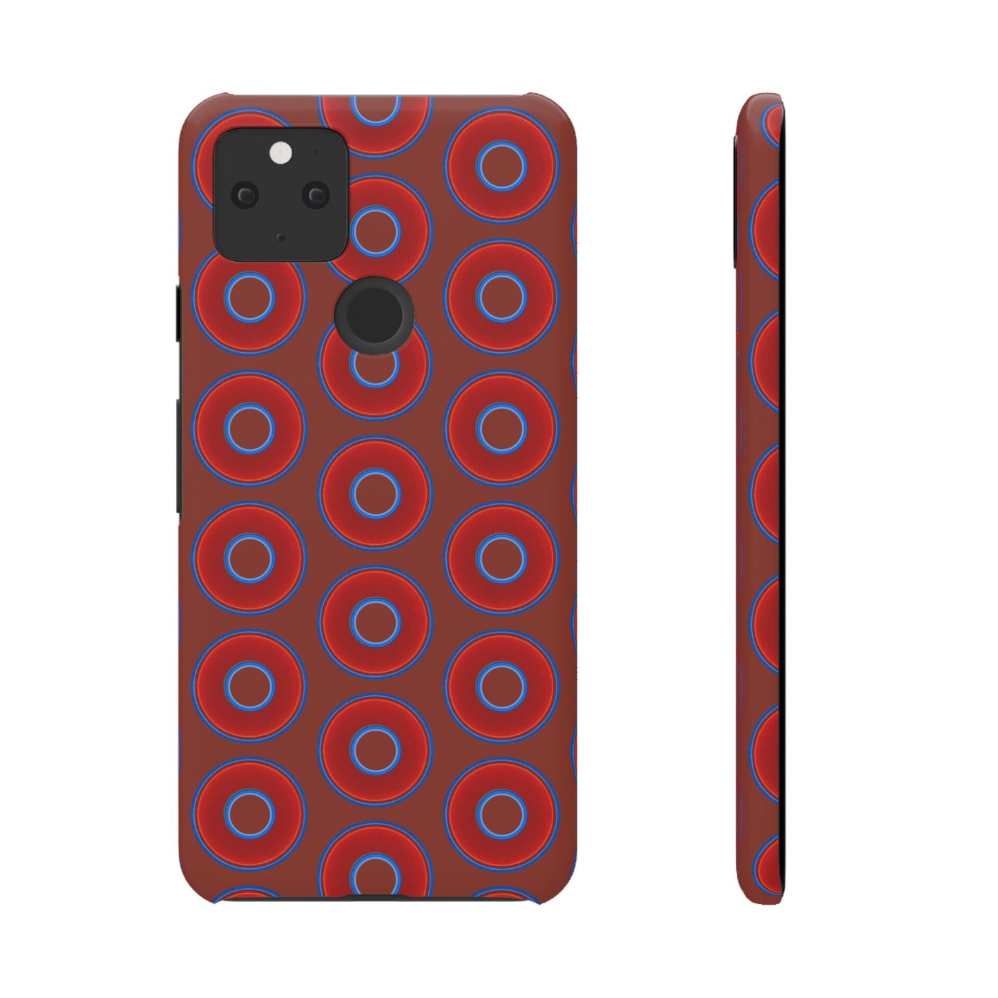 Lumpy Donut Snap Case - red vivid donut print w/burnt umber background