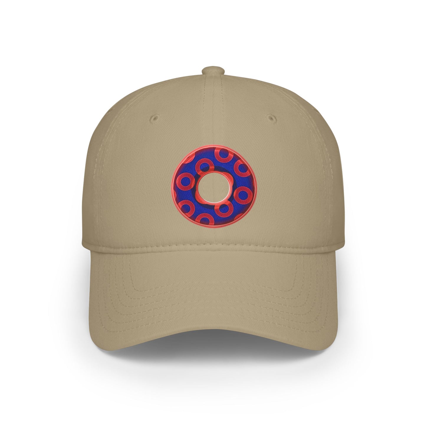 Lumpy Donut Baseball Cap - "Paradoxical Weathered Donut" - variant 1 - red/blue donuts donut w/