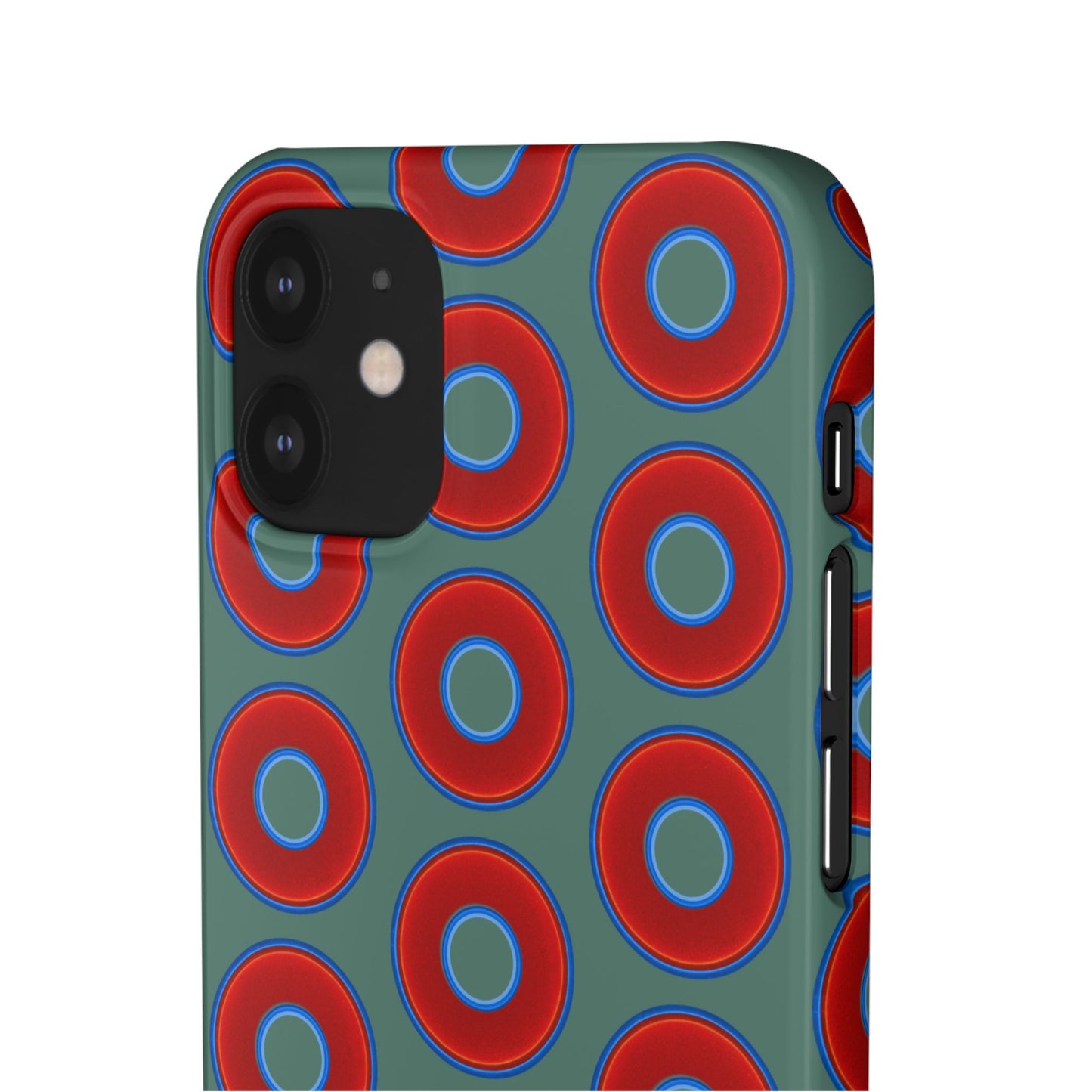 Lumpy Donut Snap Case - red vivid donut print w/Fenway green background
