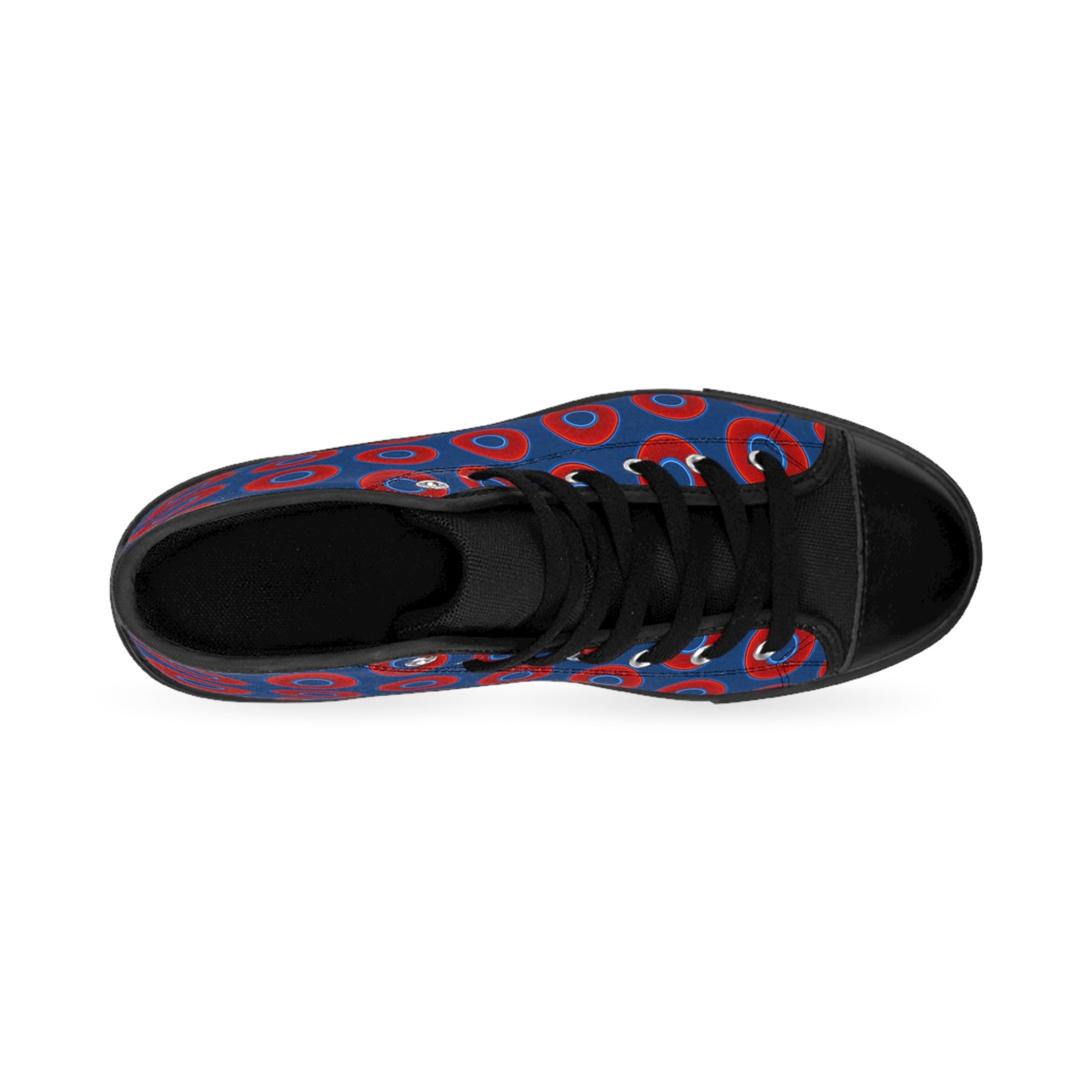 Men's Cushiony Convectors - High Tops - red vivid donuts w/Atlantic navy blue background