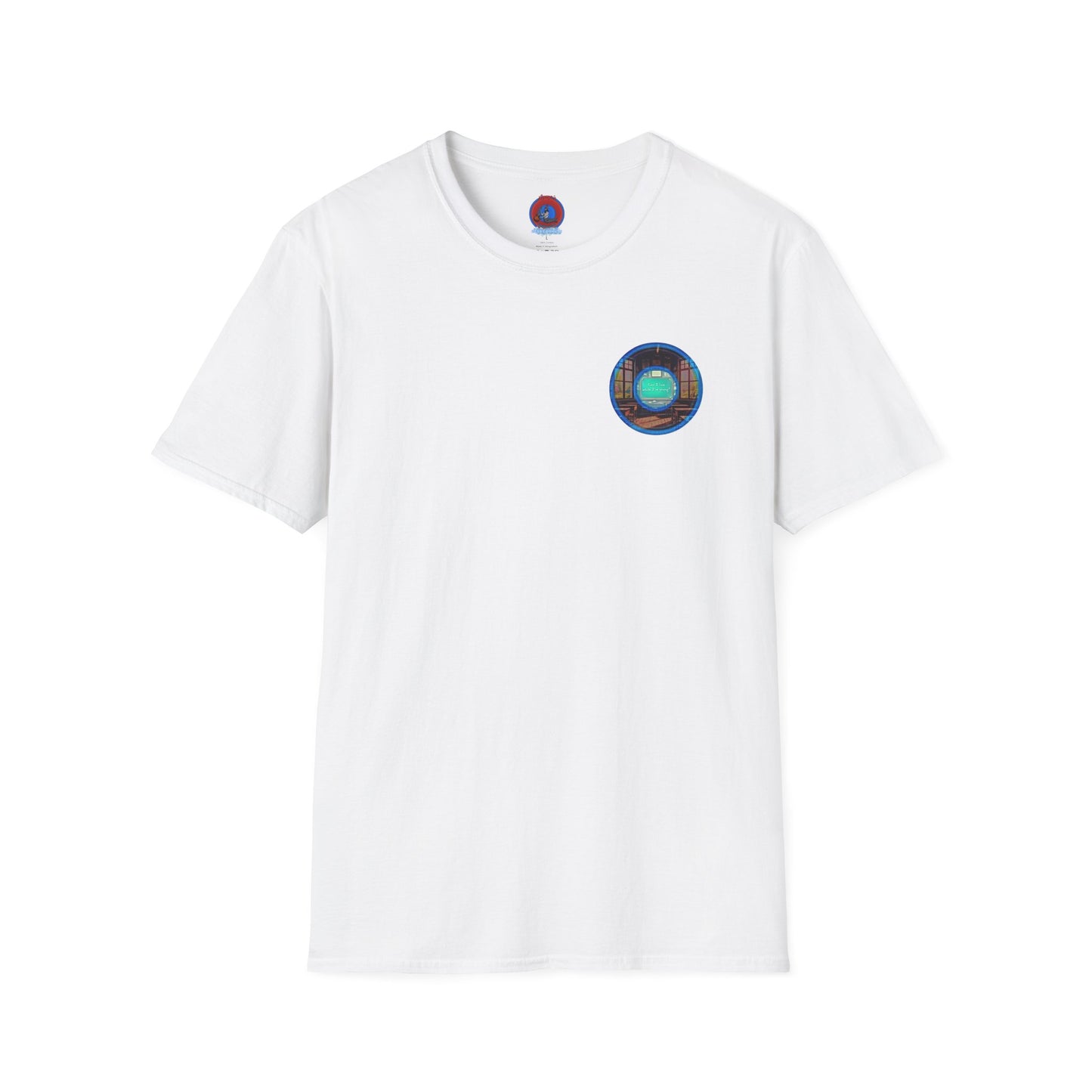 Classic Donut Tee - Unisex Soft-Style - "The Torturous Chalk Dust Donut  " - blue/red picture donut