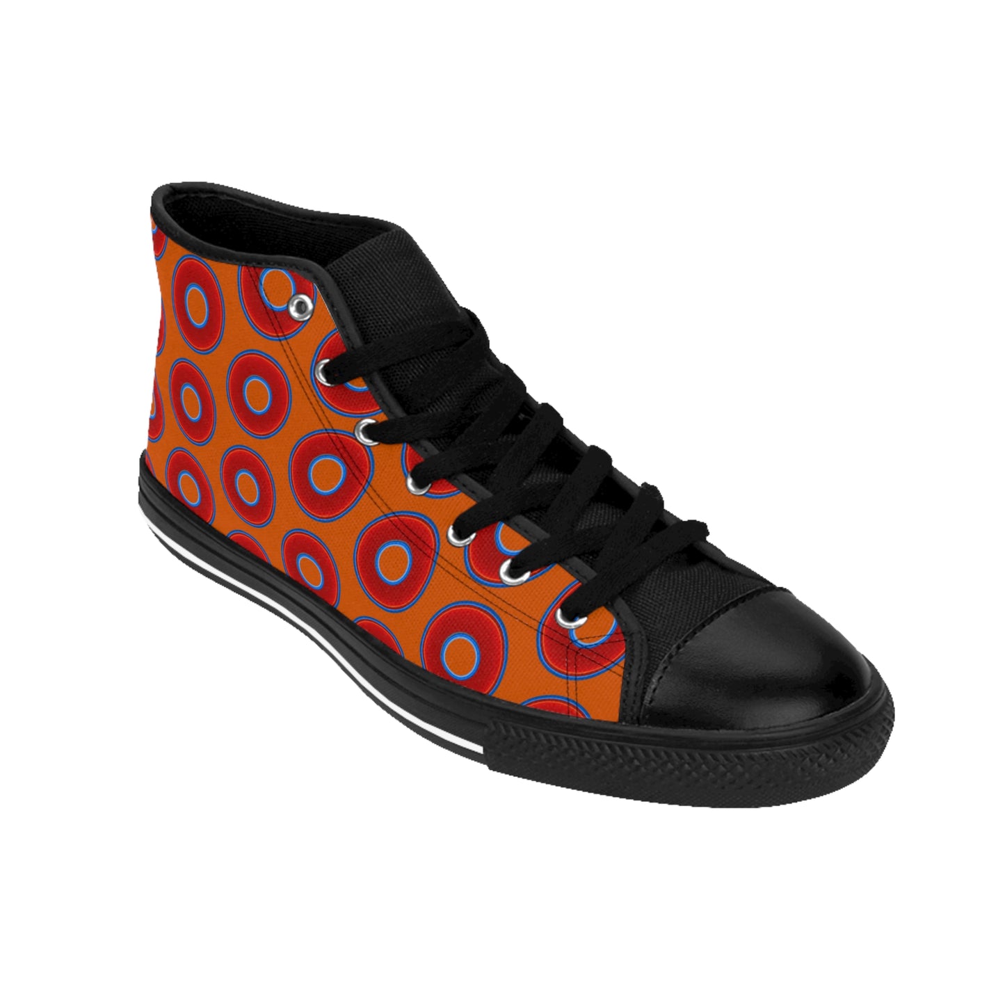 Cushiony Convectors - High Tops - red vivid donuts w/dark orange background