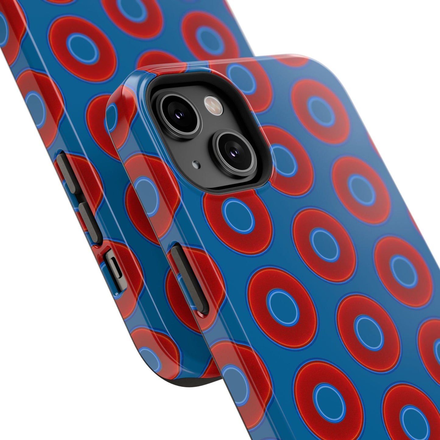 Impact-Resistant Lumpy Donut Case - red vivid donut print w/wavy navy background