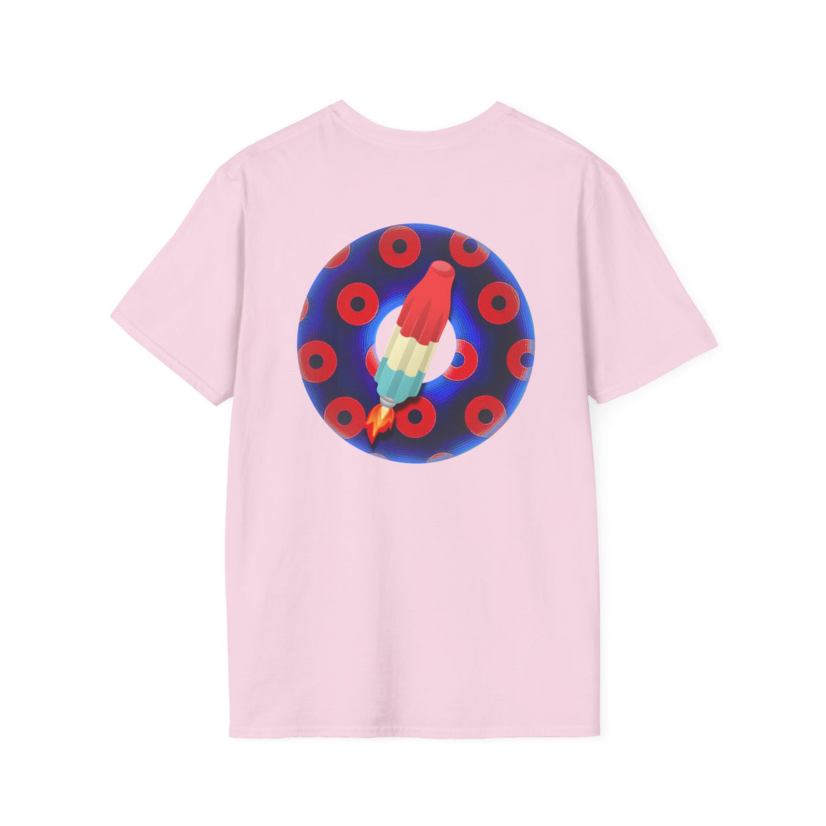 Classic Donut Tee - Unisex Soft-Style - "Blow this Popsicle Stand" - blue/red paradox bomb pop donut - variant 1