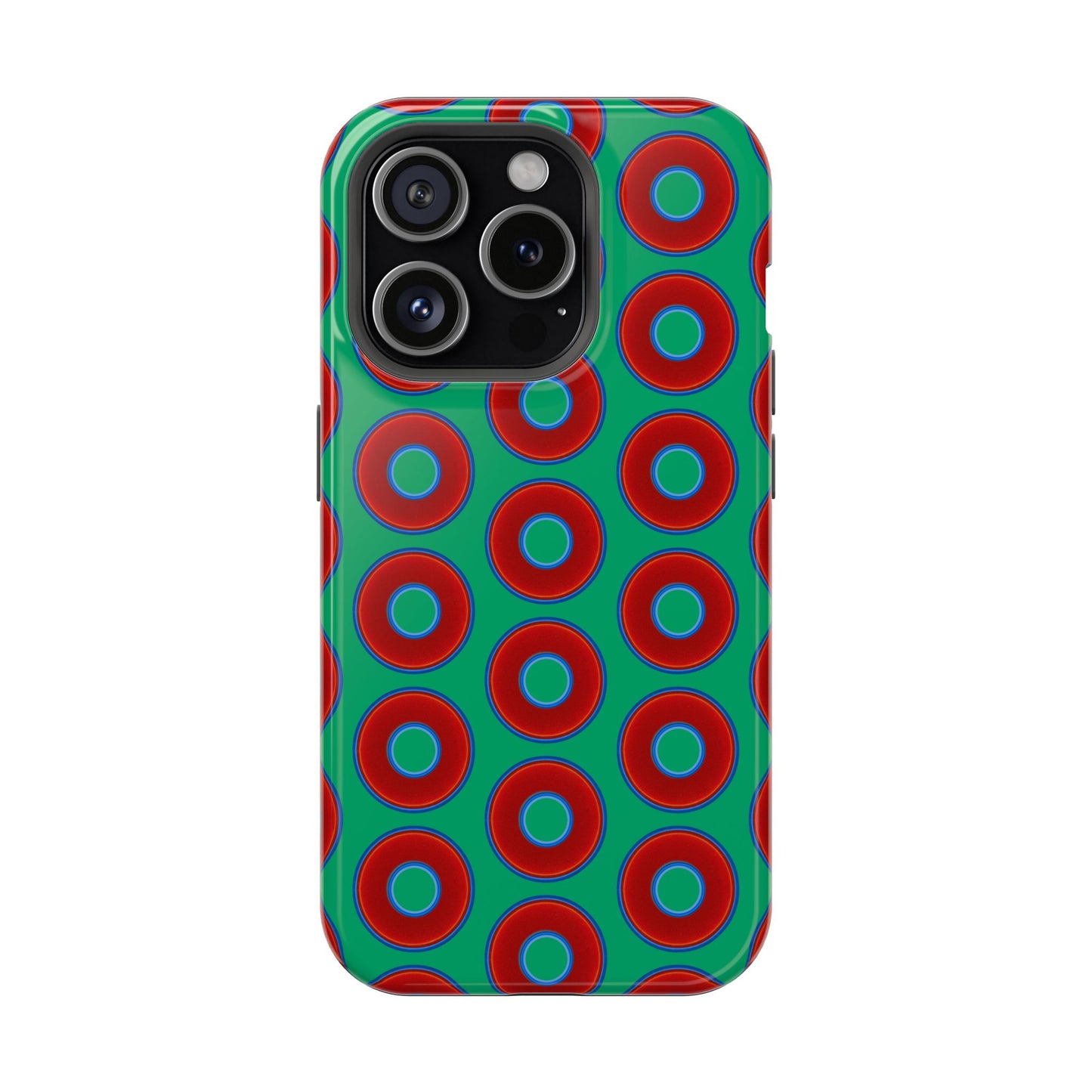 Impact-Resistant Lumpy Donut Case - red vivid donut print w/jade green background