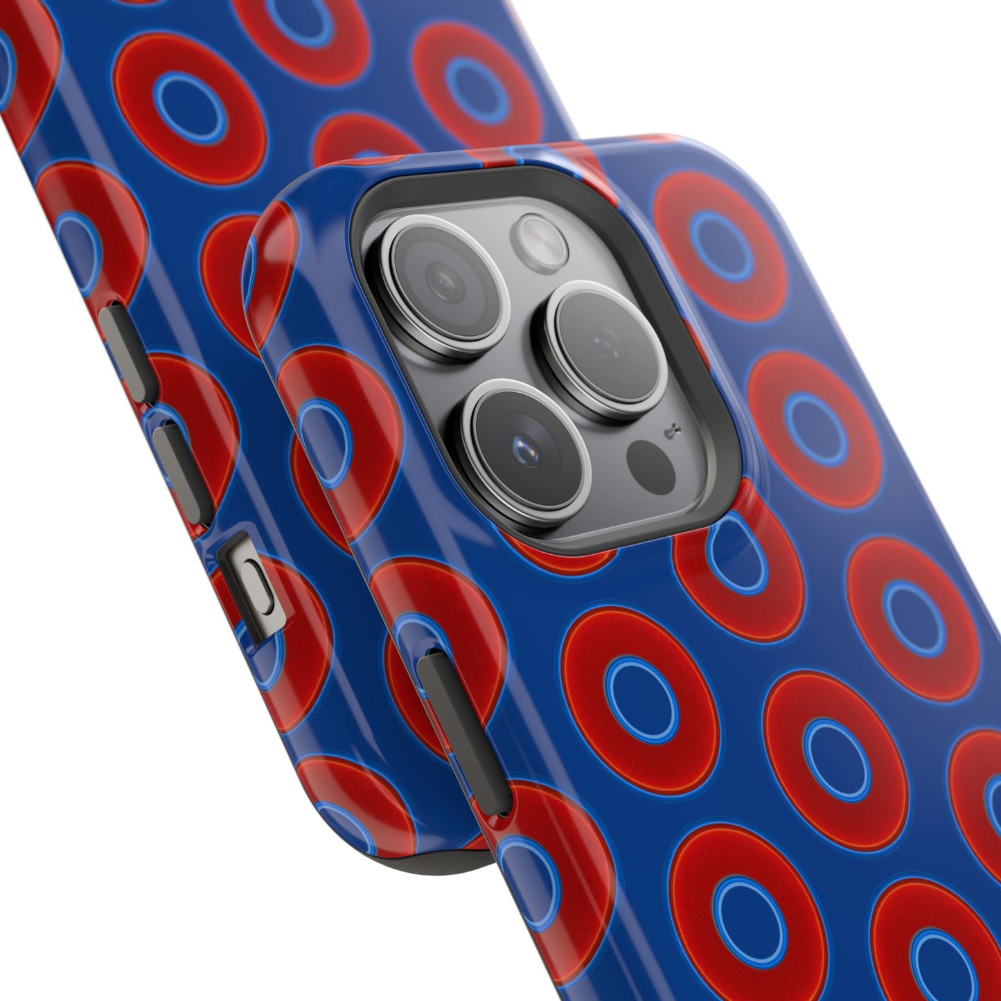 Impact-Resistant Lumpy Donut Case - red vivid donut print w/dark blue background