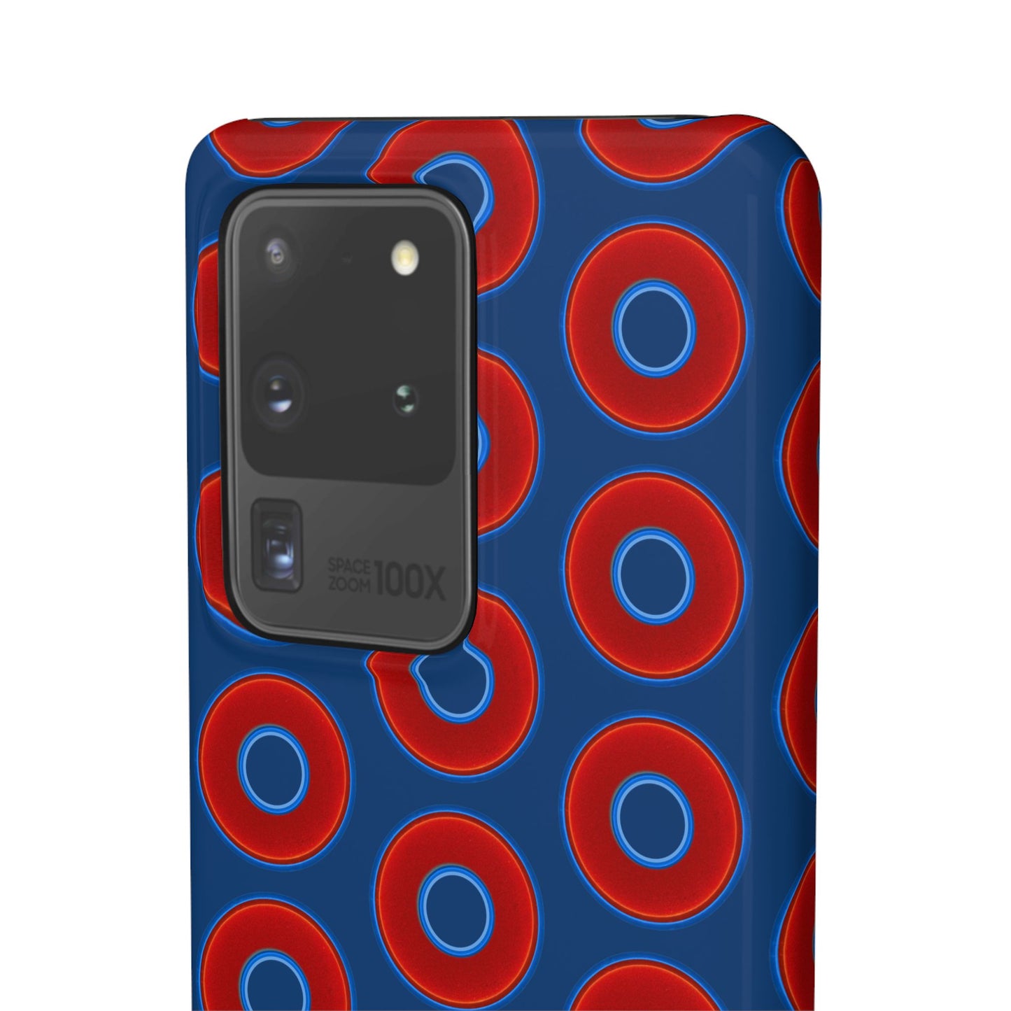 Lumpy Donut Snap Case - red vivid donut print w/Atlantic navy blue background