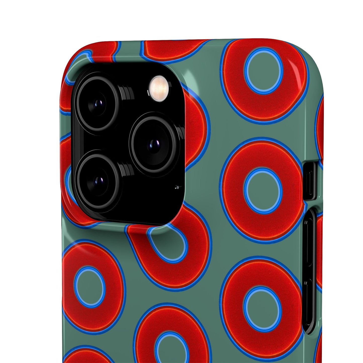 Lumpy Donut Snap Case - red vivid donut print w/Fenway green background