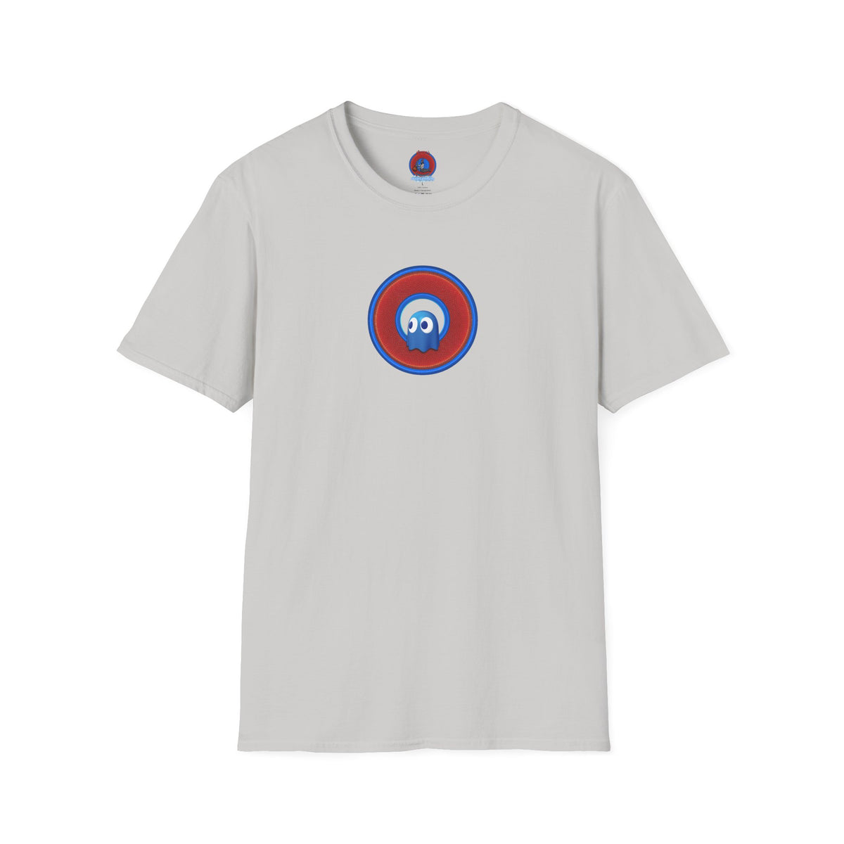 Classic Donut Tee - Unisex Soft-Style - "The Story of the Donut - a Ghostly Good Time" - red/blue rustic donut - variant 1