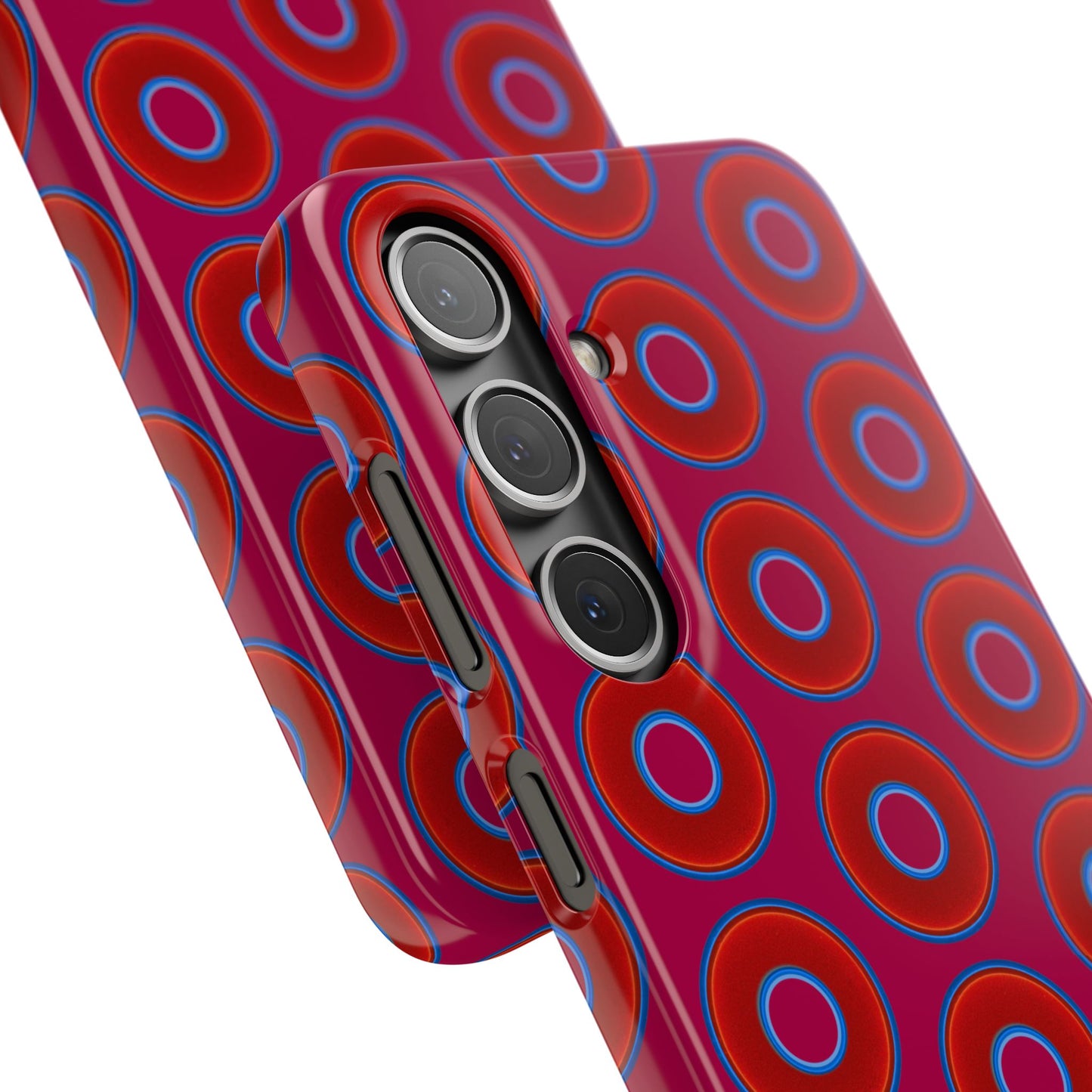 Lumpy Donut Snap Case - red vivid donut print w/dark magenta background