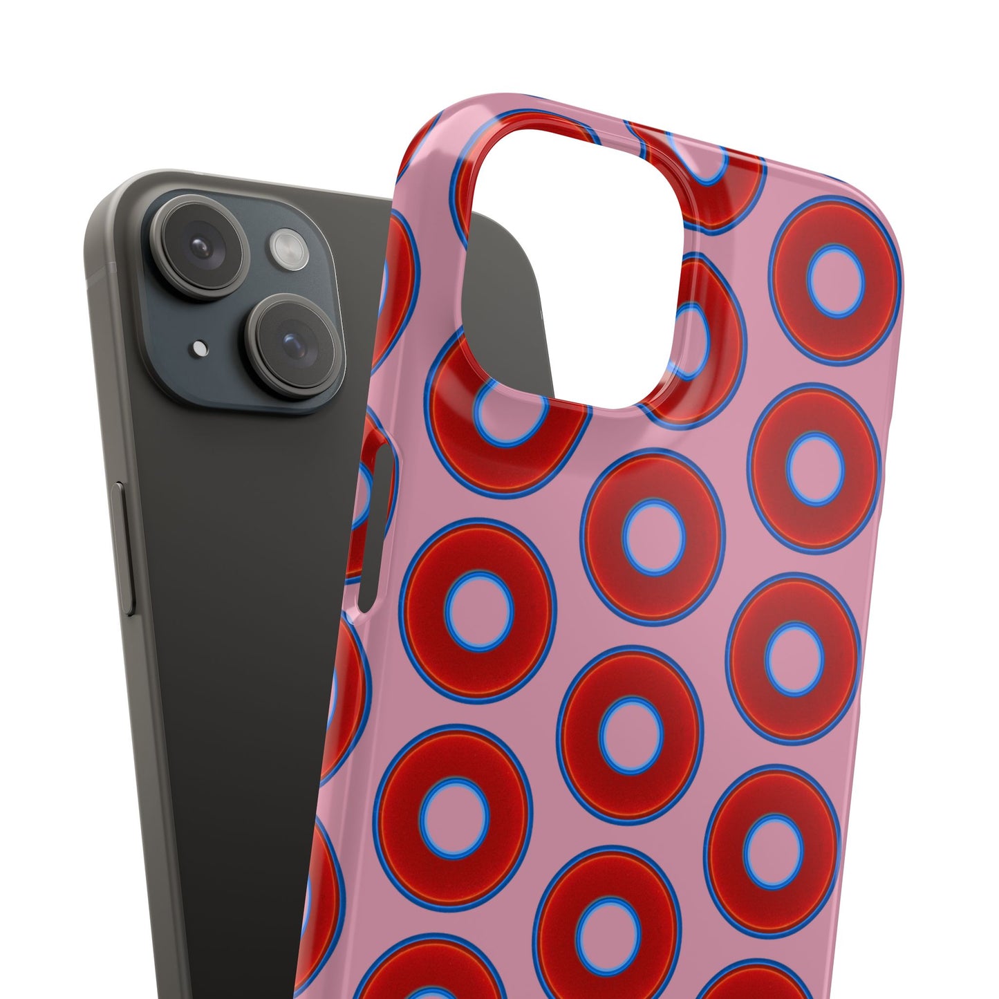 Lumpy Donut Snap Case - red vivid donut print w/pale magenta background