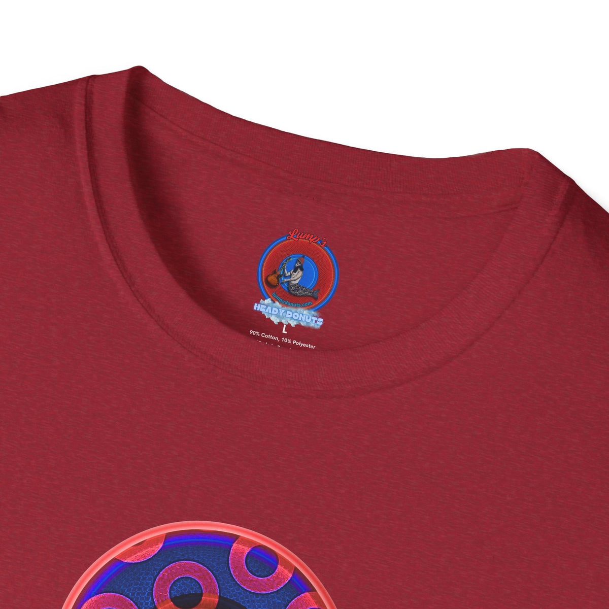Classic Donut Tee - Unisex Soft-Style - "Wooked Cream - YEMSG Donut " - dark electric blue/red rustic paradox donut - variant 2