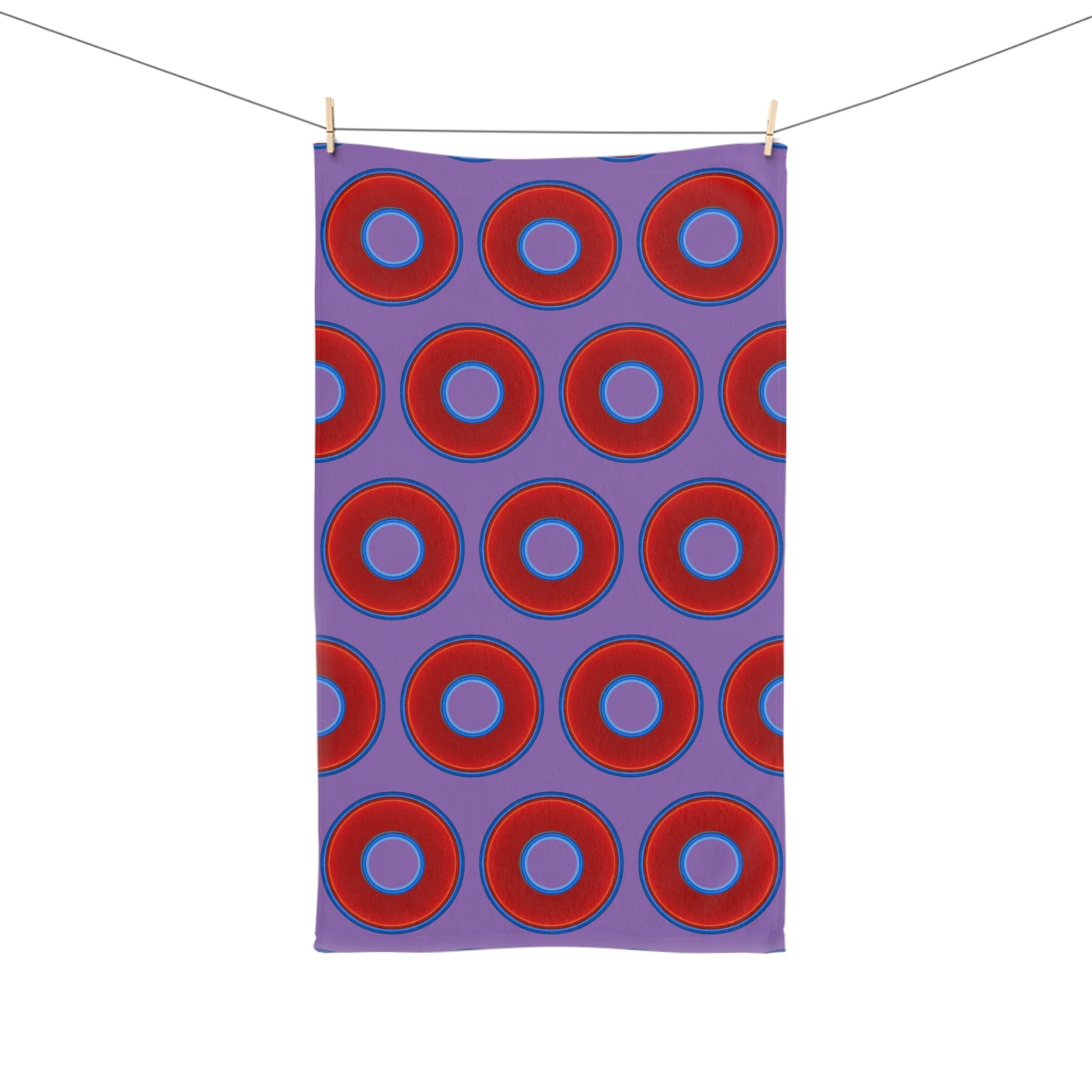 Lumpy Kitchen/Hand Towels - vivid red donuts w/purple background