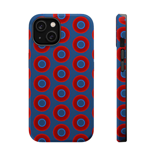 Magnetic Tough Donut Case - red vivid donut print w/light navy blue background