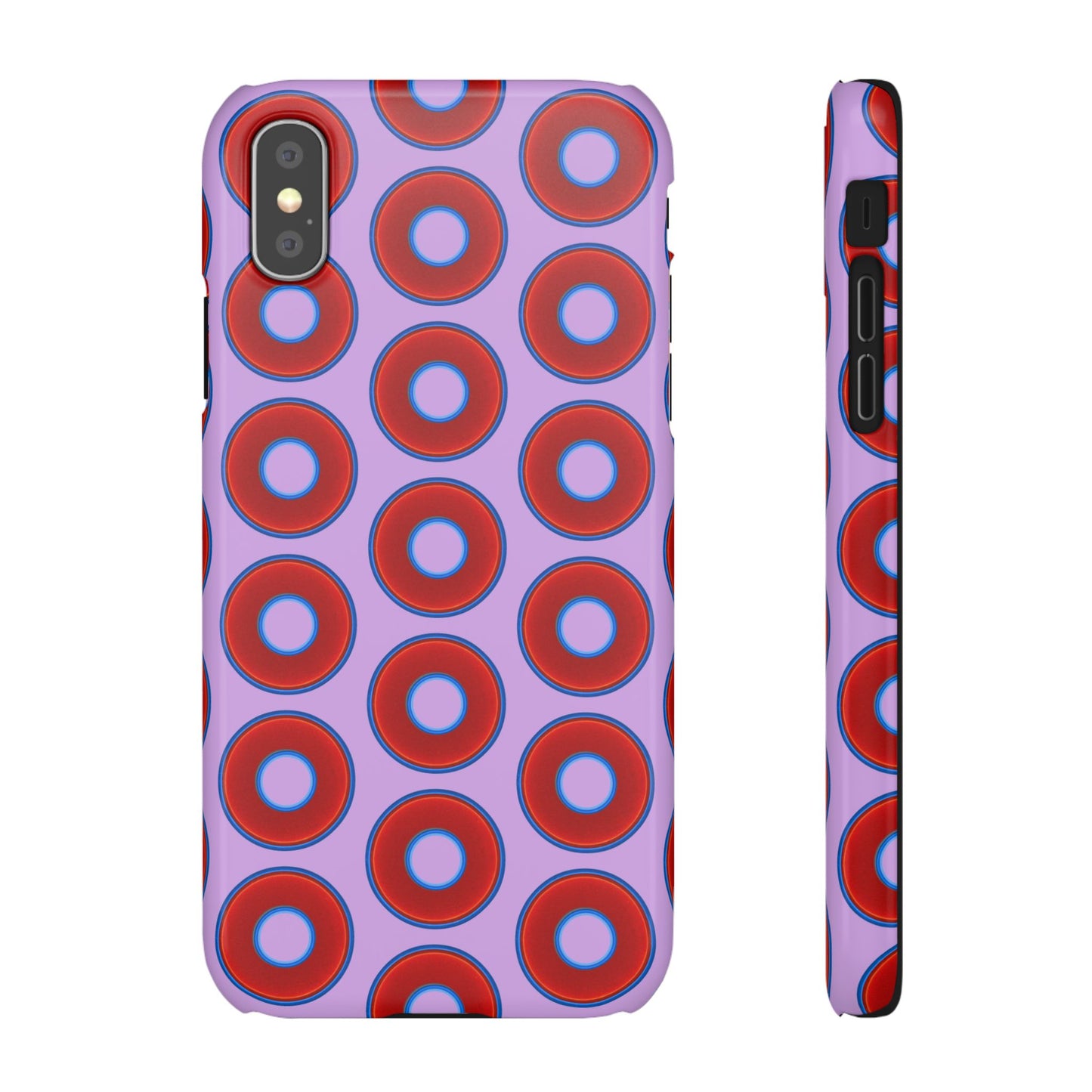Lumpy Donut Snap Case - red vivid donut print w/wisteria purple background