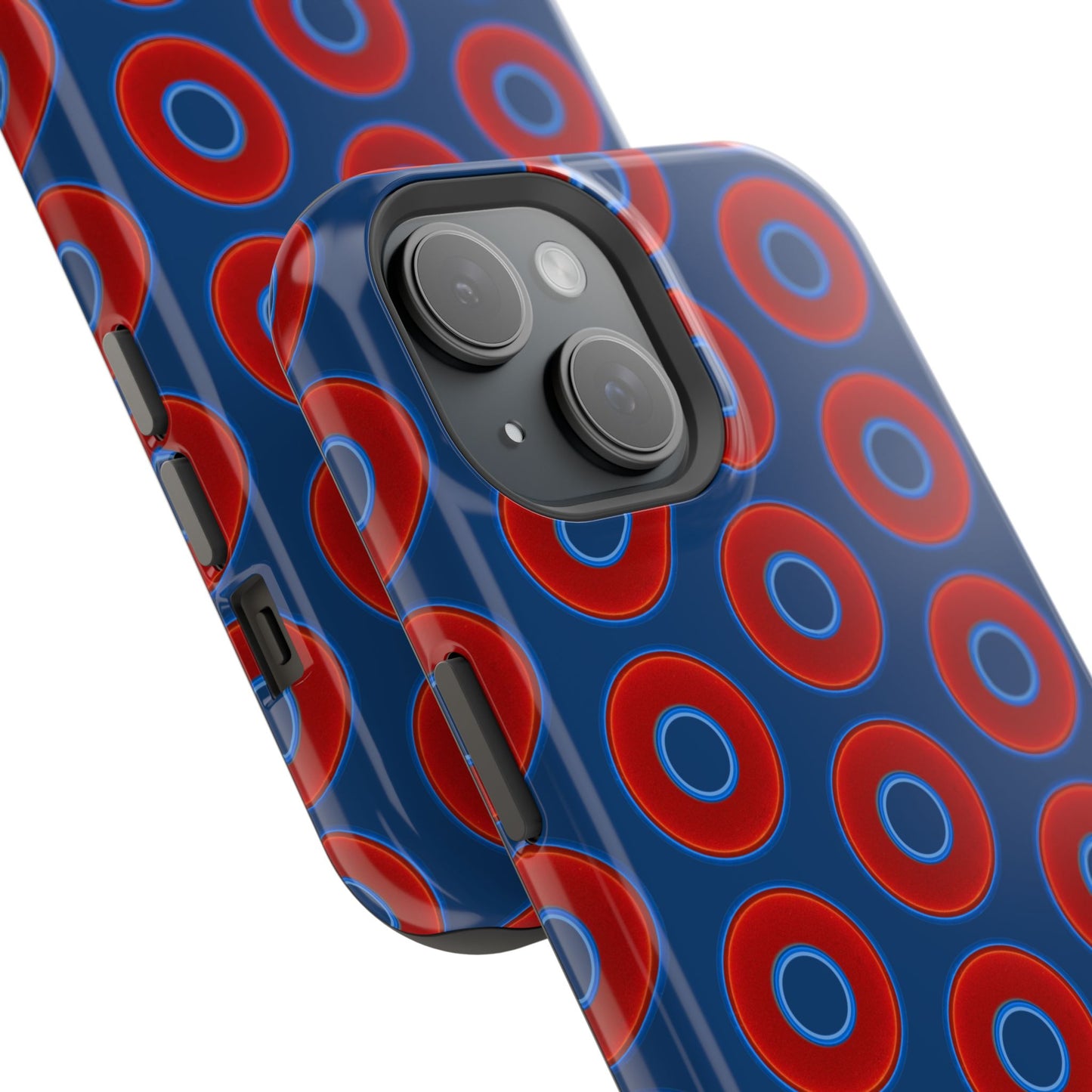 Impact-Resistant Lumpy Donut Case - red vivid donut print w/Atlantic navy blue background