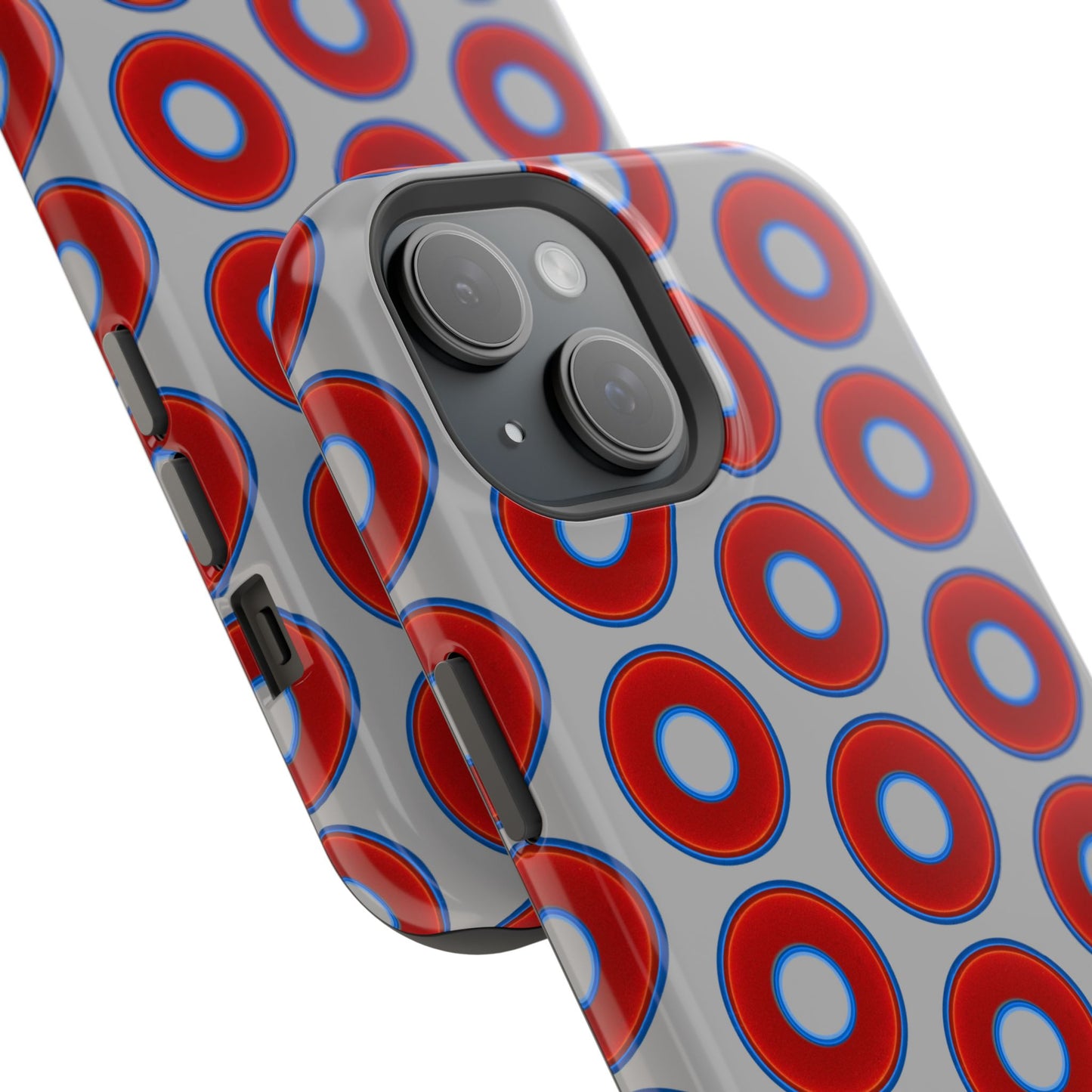 Impact-Resistant Lumpy Donut Case - red vivid donut print w/light gray background