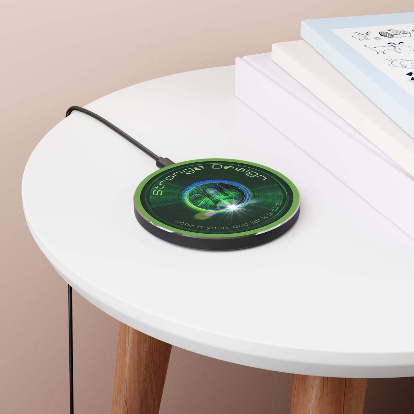 The Flow - Wireless Lumpy Donut Chargers - "The Strangely Designed Donut Charger" - vivid green record donut w/light green background