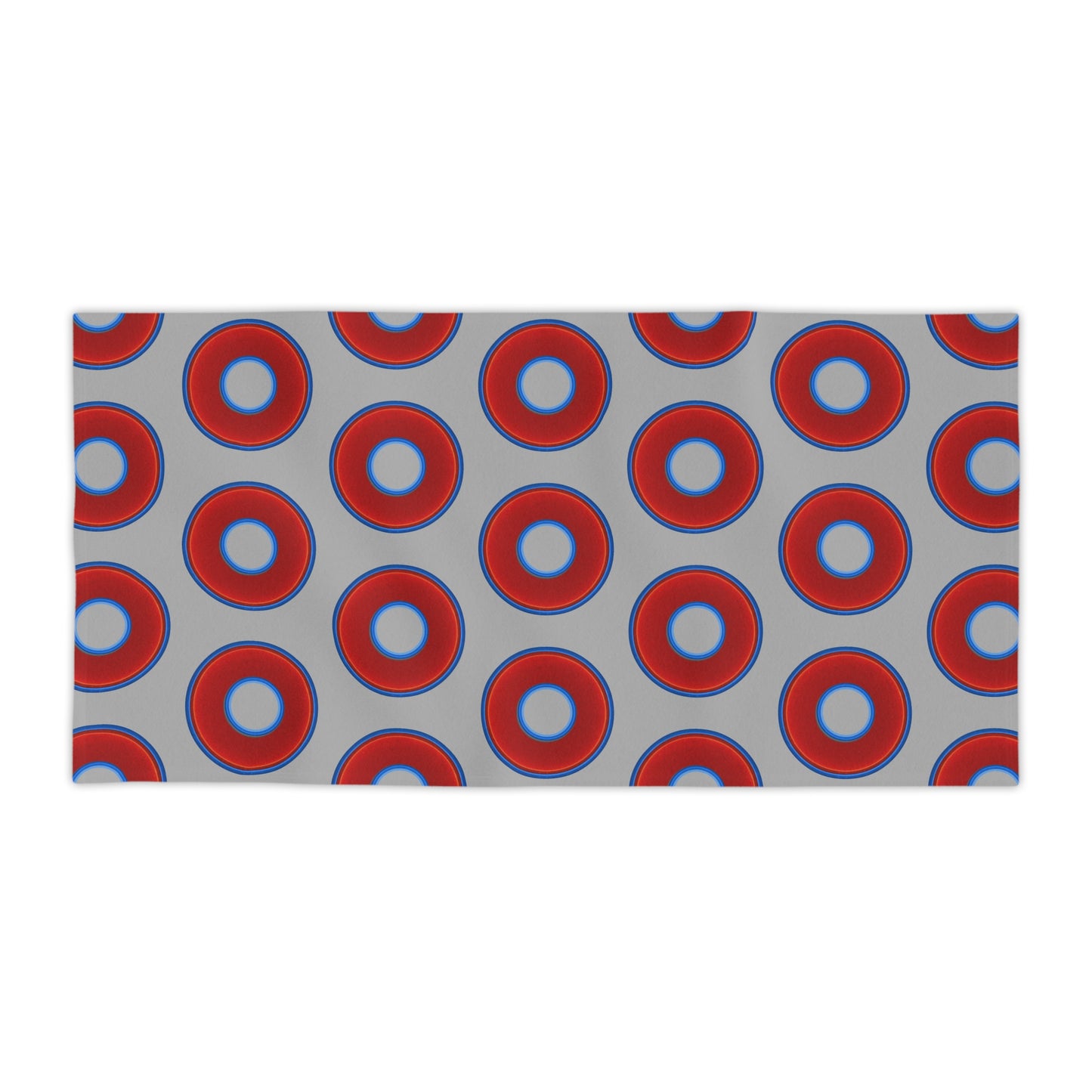 Lumpy Donut Towels - vivid red donuts w/light gray background