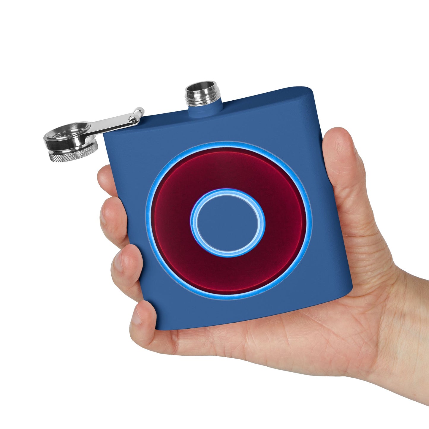 Lump's Donut Flask 6 oz - Vivid burgundy/light blue donut - [*w/your choice of 5 backgrounds]