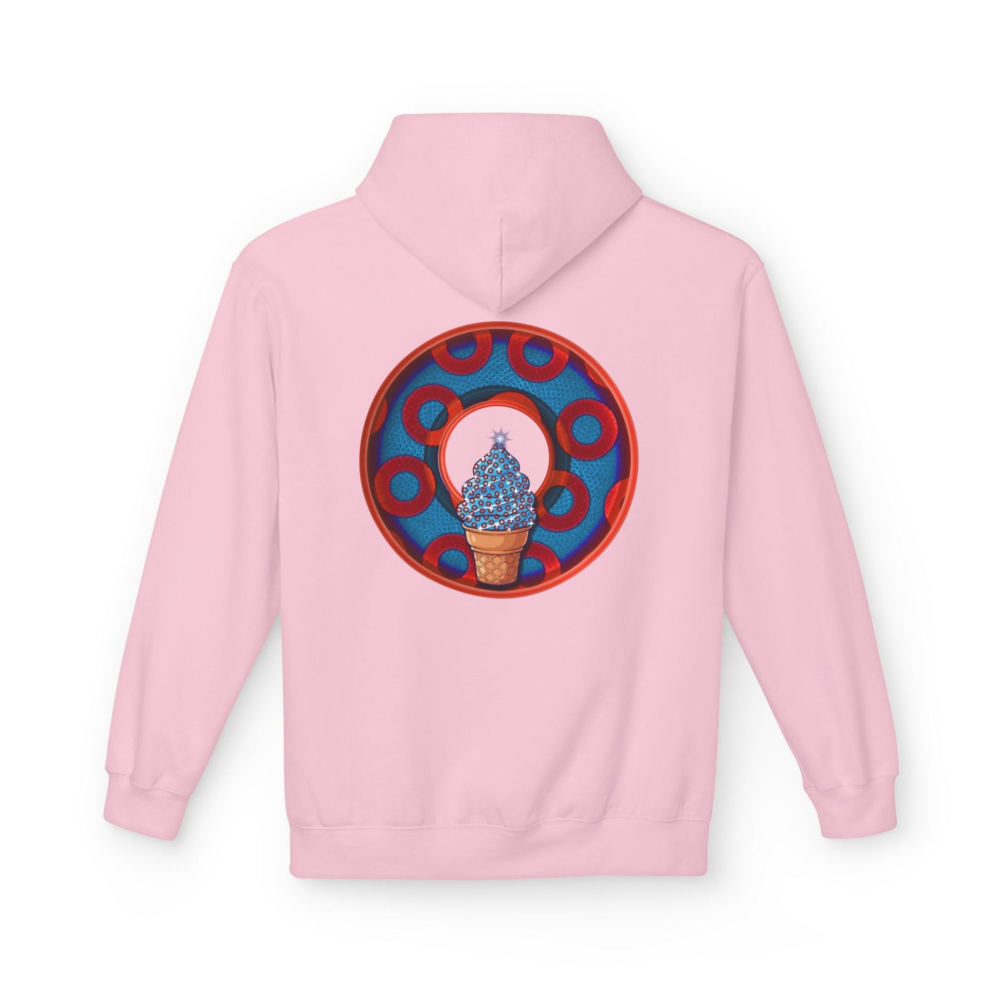 Fleece Harry Hoodies [Midweight Soft-style] - "We All Scream It's ICE Cream - YEMSG Donut" - blue/red rustic paradox donut