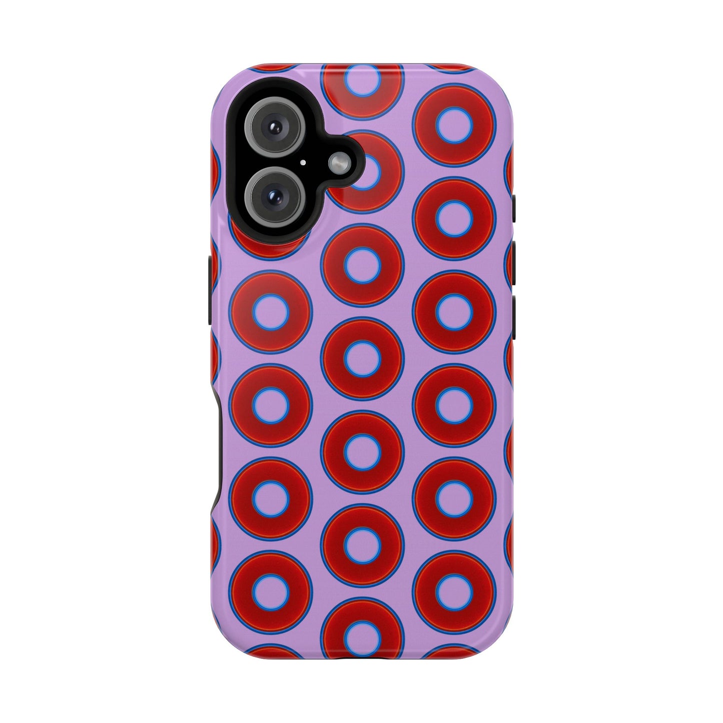 Impact-Resistant Lumpy Donut Case - red vivid donut print w/wisteria purple background