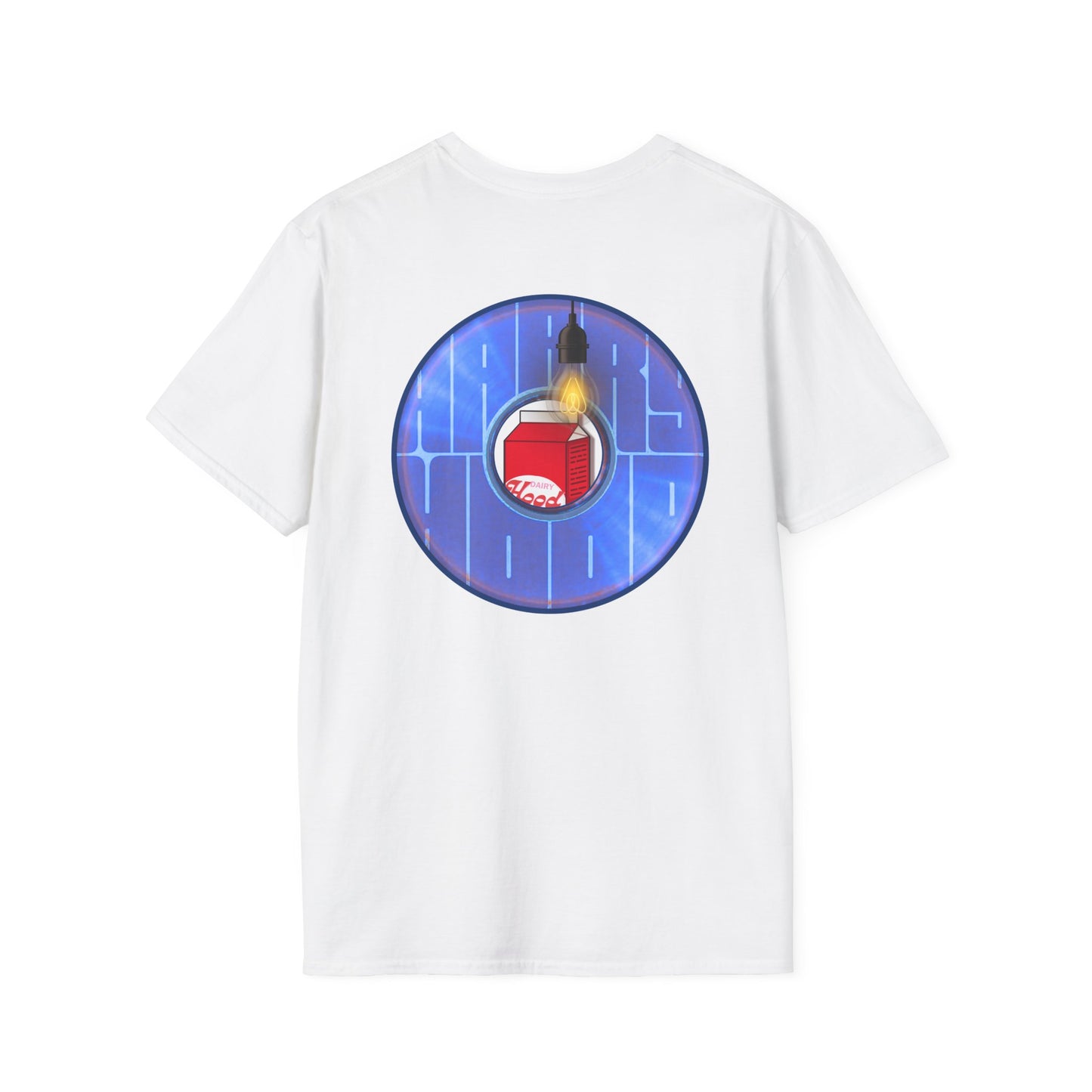 Classic Donut Tee - Unisex Soft-Style - "Harry Left His Shirt" - series 1.0  - variant 4 - purple/blue donut - w/light on