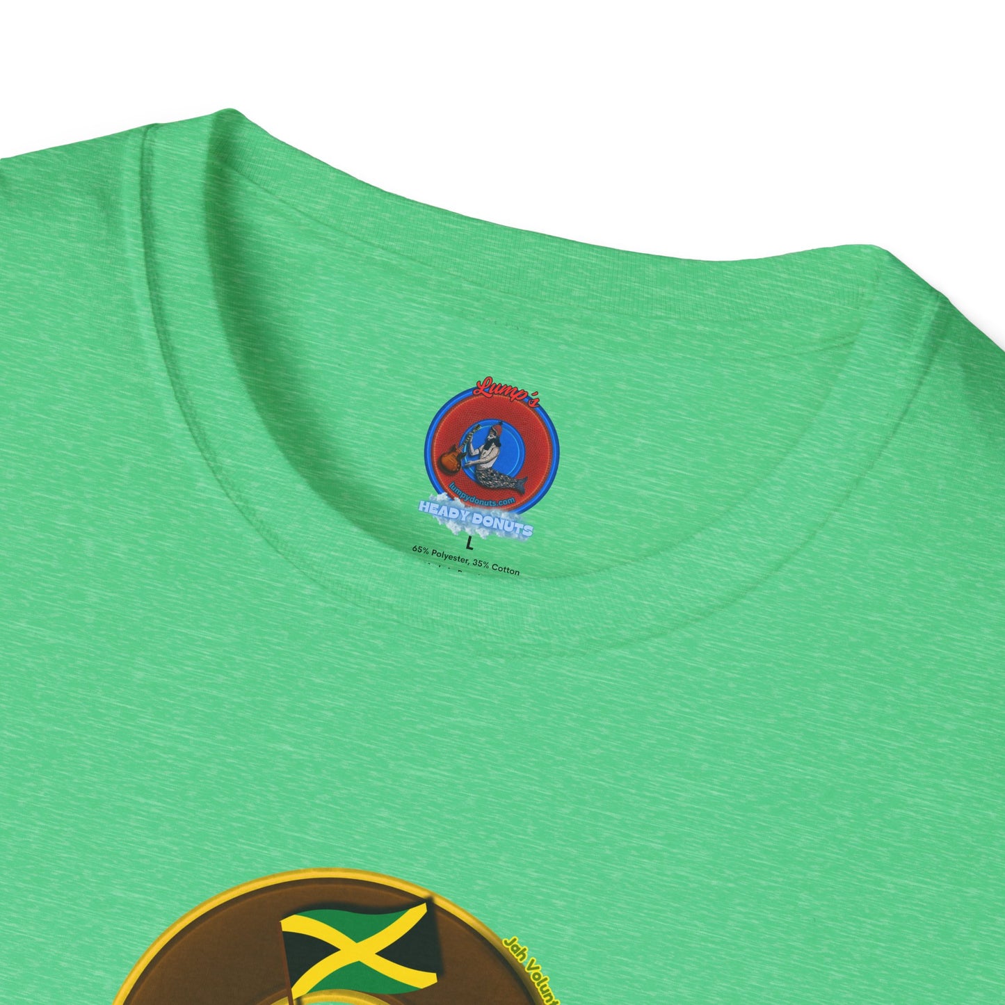 Classic Donut Tee - Unisex Soft-Style - "Jah Volunteers Protect Jah Love... and donuts!" - vivid brown/gold donut